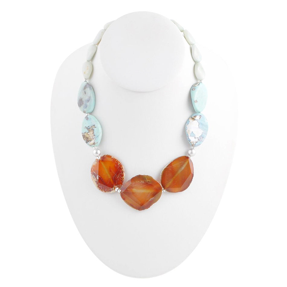Minty Blue and Orange Nectar Necklace Barse Jewelry
