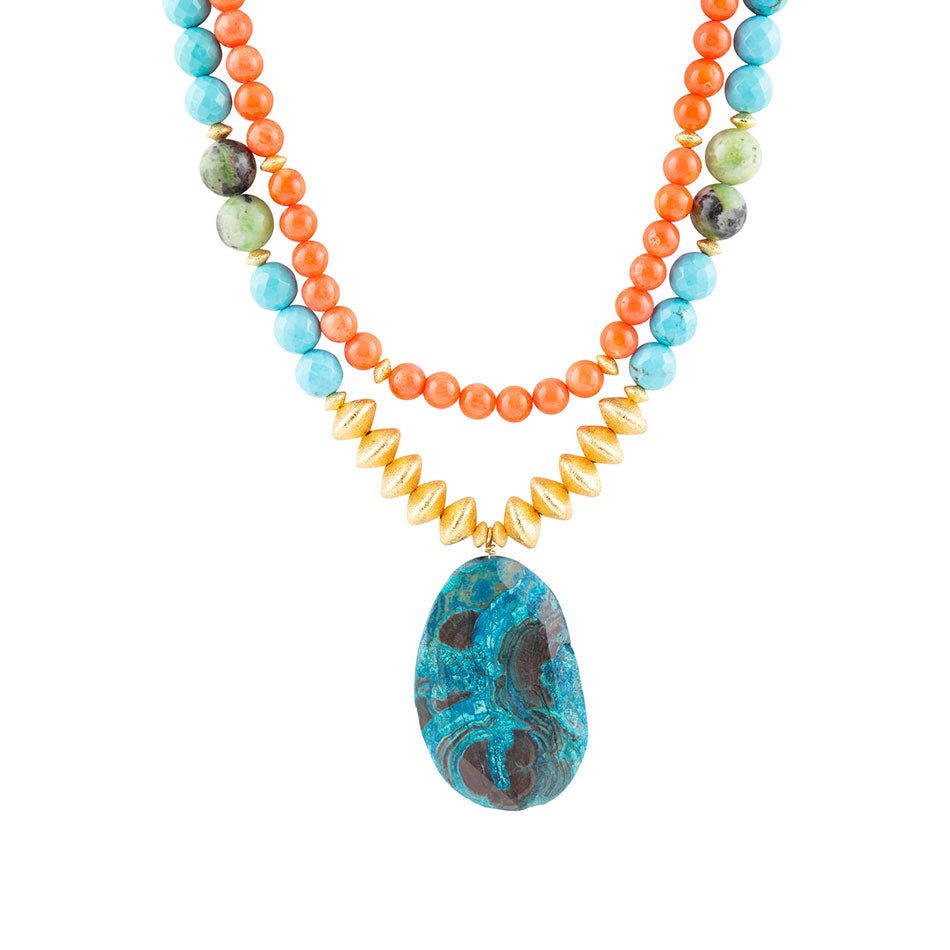 Mandy Orange and Blue Jasper Pendant Statement Necklace Barse Jewelry