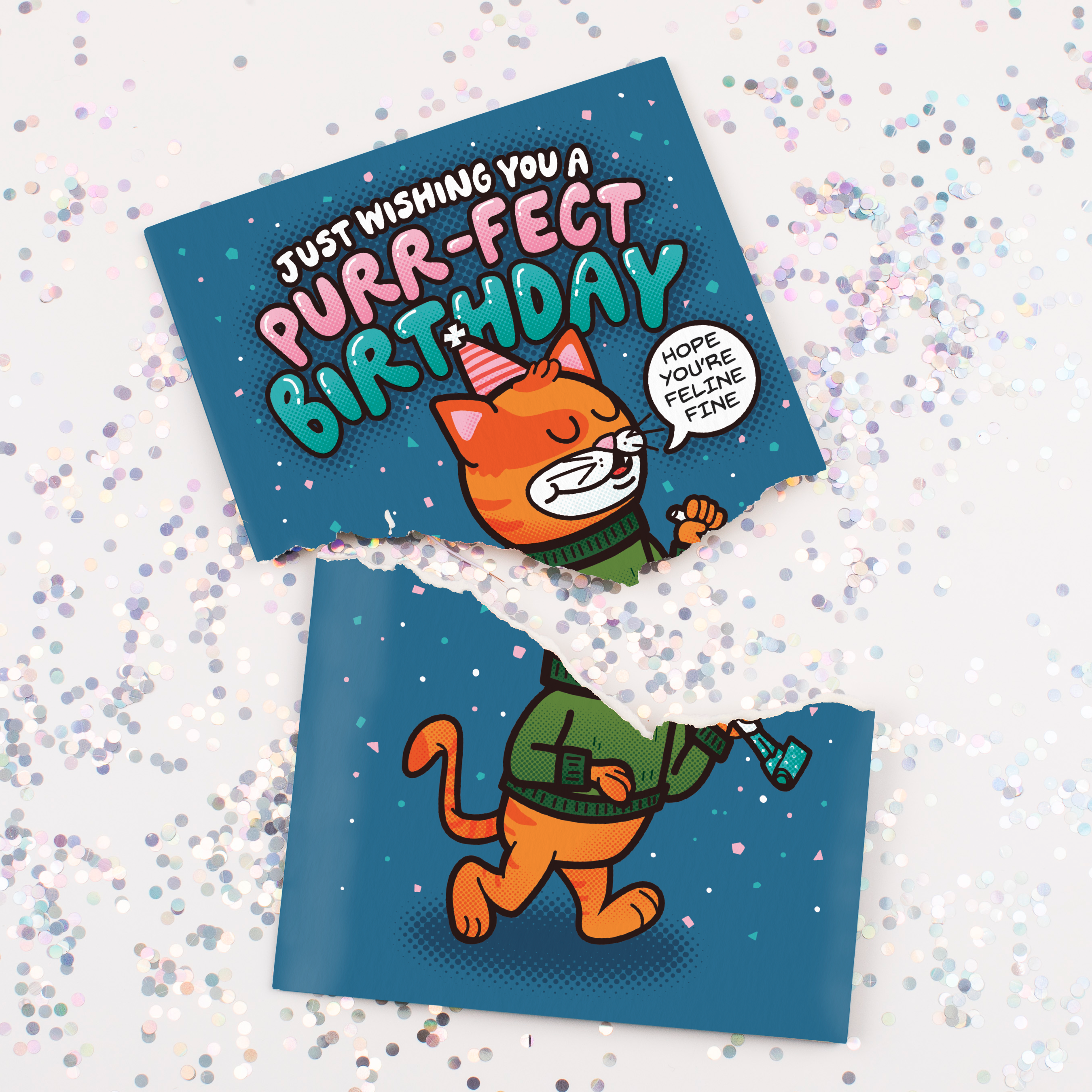 Endless Cool Cat Birthday Card with Glitter Joker Greeting