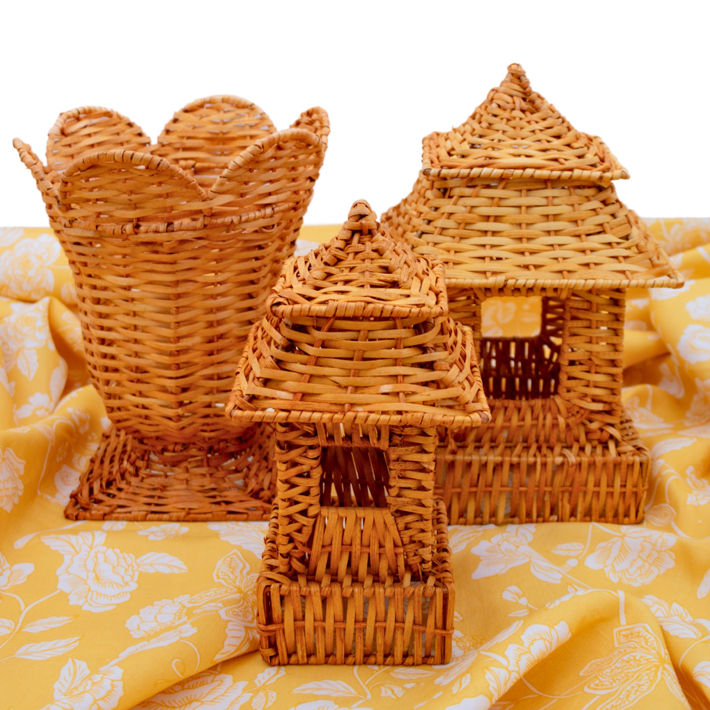 Natural Rattan Pagoda Set - 1 Large & 1 Small Ro'Table