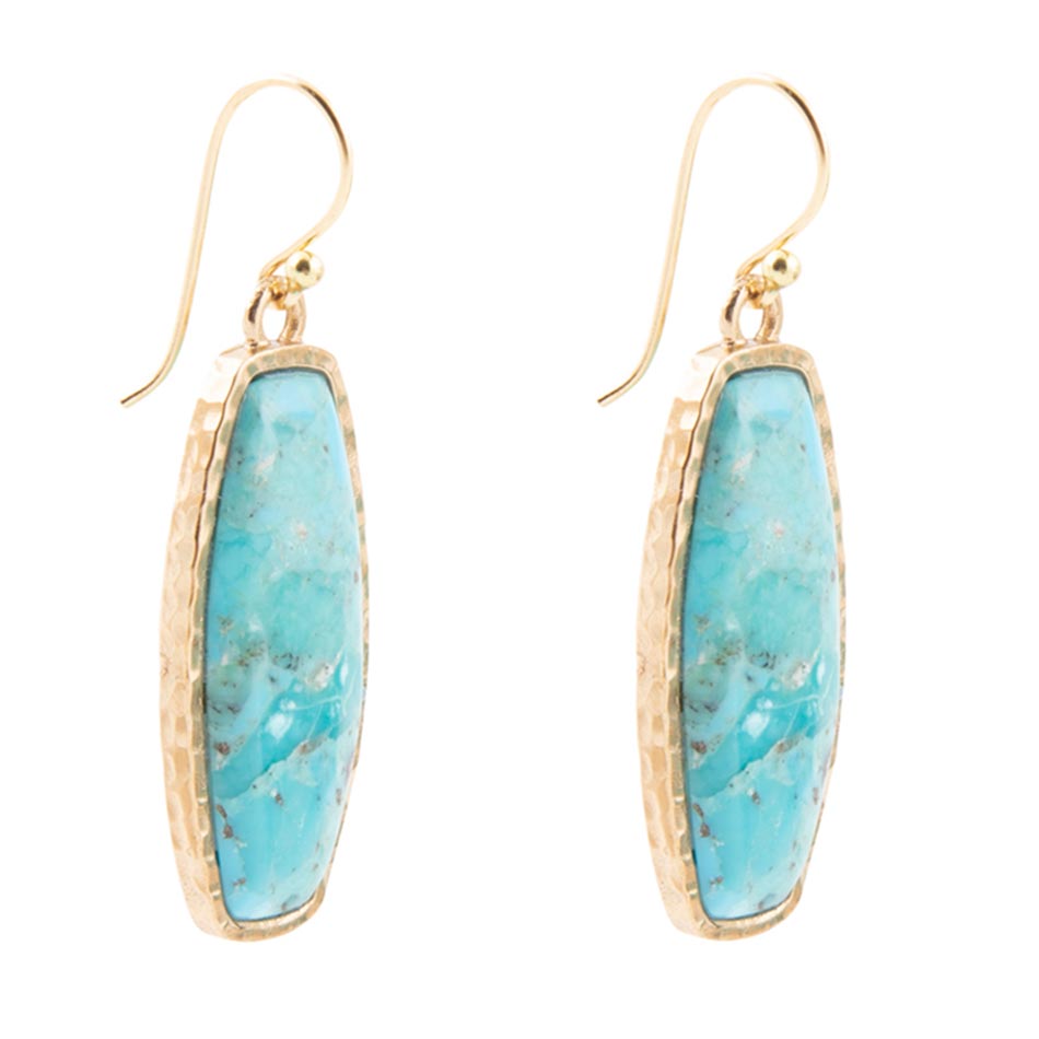 Odyssey Long Blue Turquoise and Golden Statement Earrings Barse Jewelry