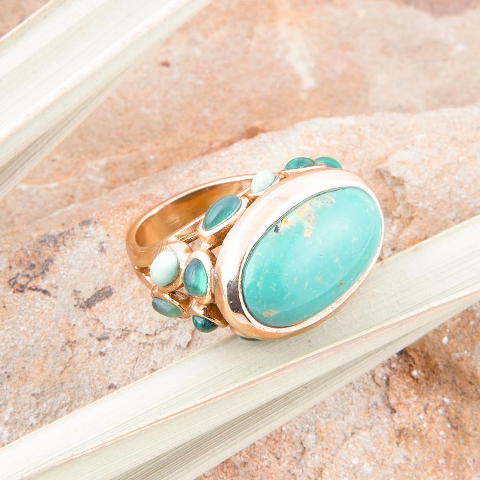 Multi Green Stones Golden Statement Ring Barse Jewelry