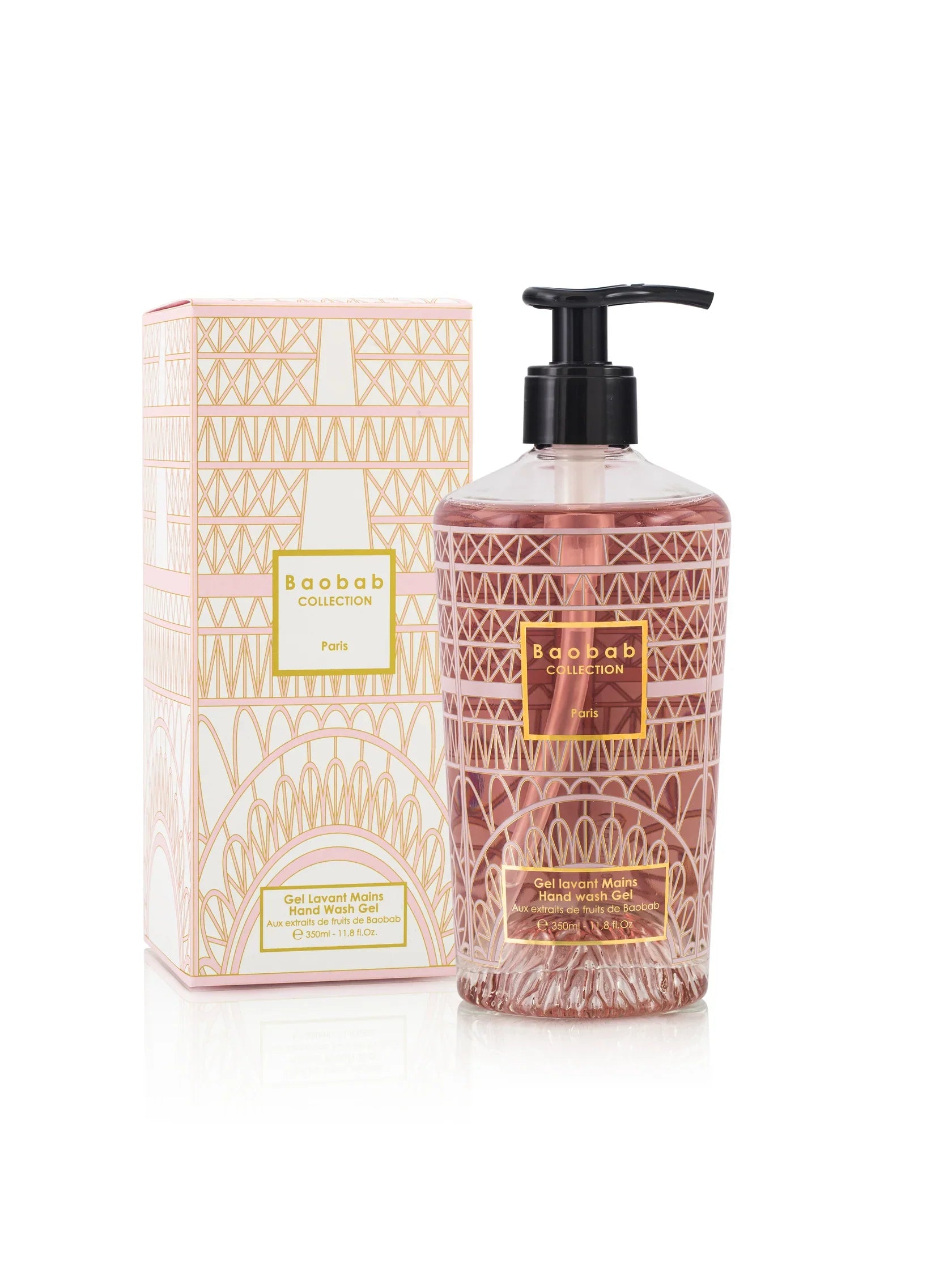 Baobab Collection Paris hand wash gel 350ml in decorative pump bottle with floral fragrance.