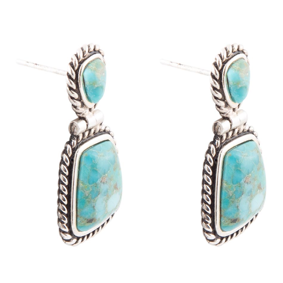 Arizona Blue Turquoise and Sterling Silver Roped Earrings Barse Jewelry