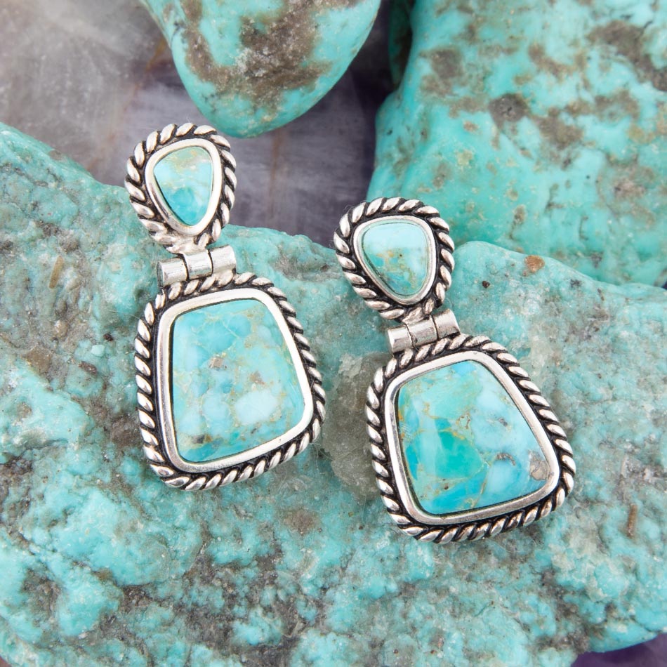 Arizona Blue Turquoise and Sterling Silver Roped Earrings Barse Jewelry