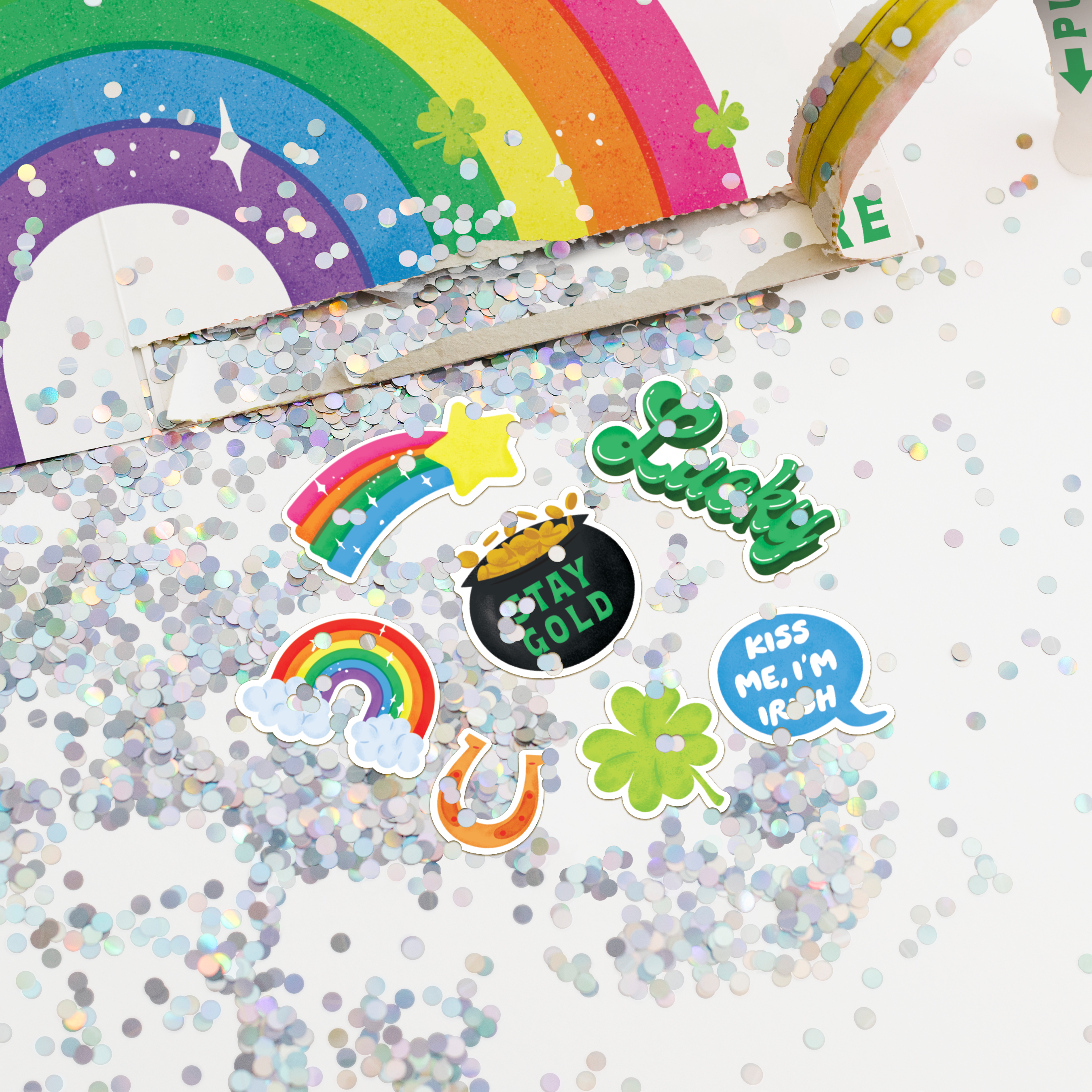 Endless Bagpipes St. Patricks Day Card with Glitter and Sticker Surprise Joker Greeting