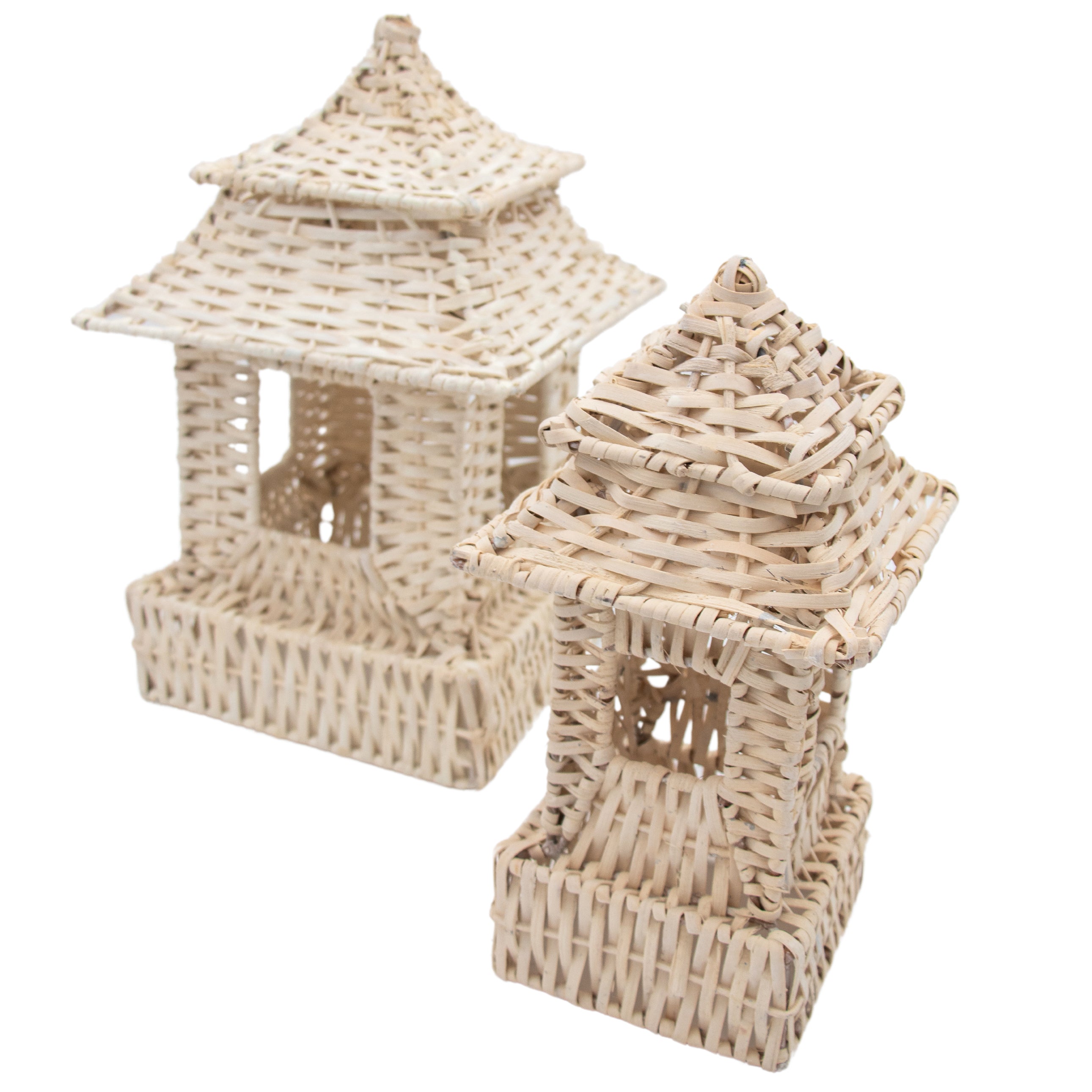 White Rattan Pagoda Set - 1 Large & 1 Small Ro'Table