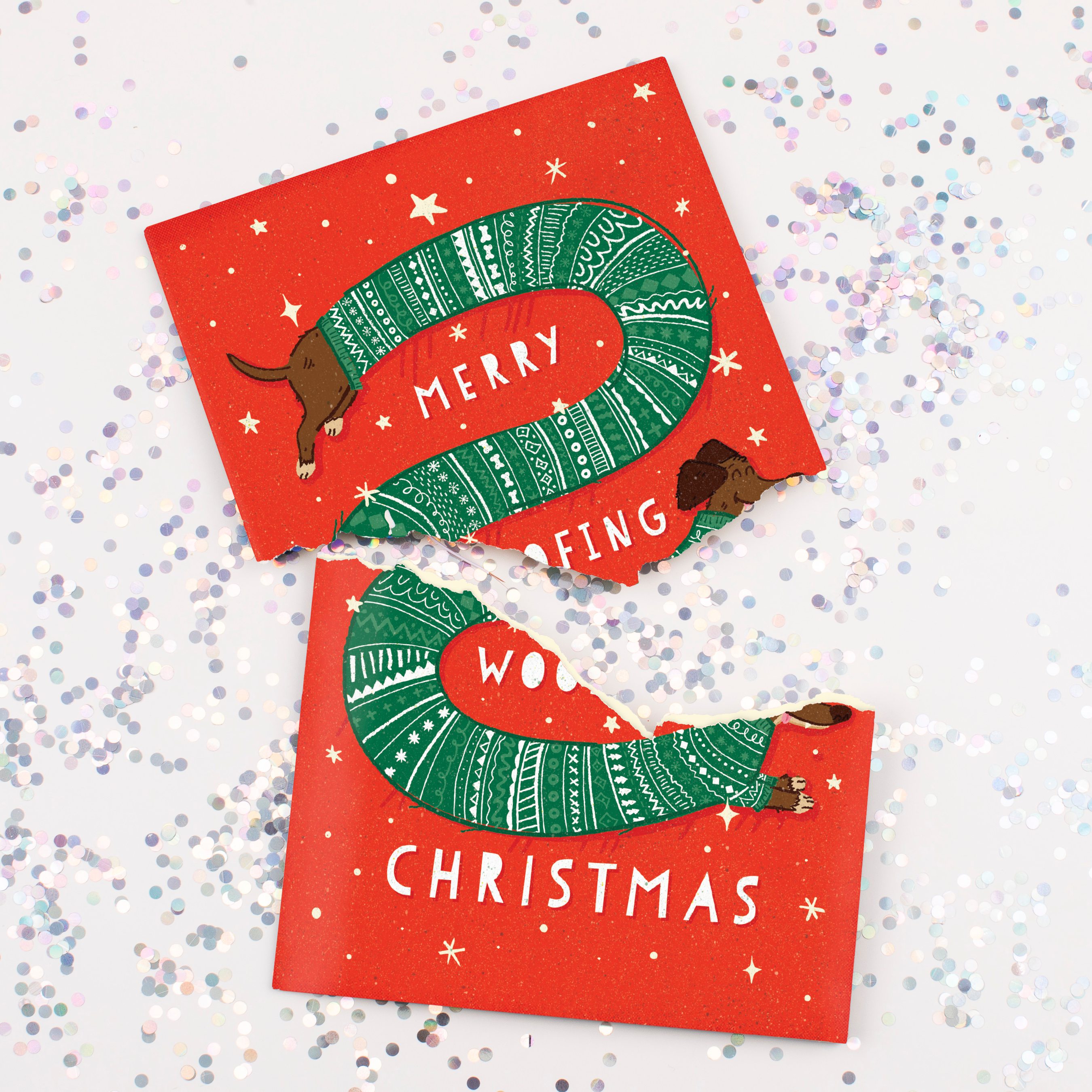 Endless Woofing Christmas Card with Glitter Joker Greeting