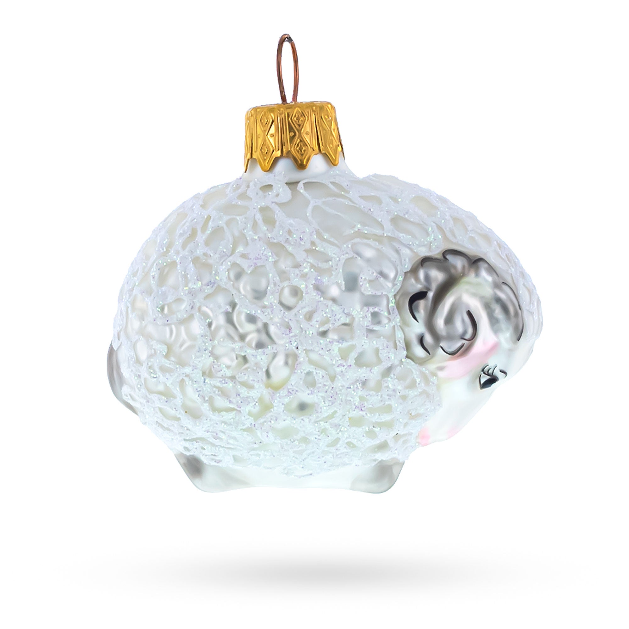 Woolly Ram with Curly Fleece Mini Glass Christmas Ornament
