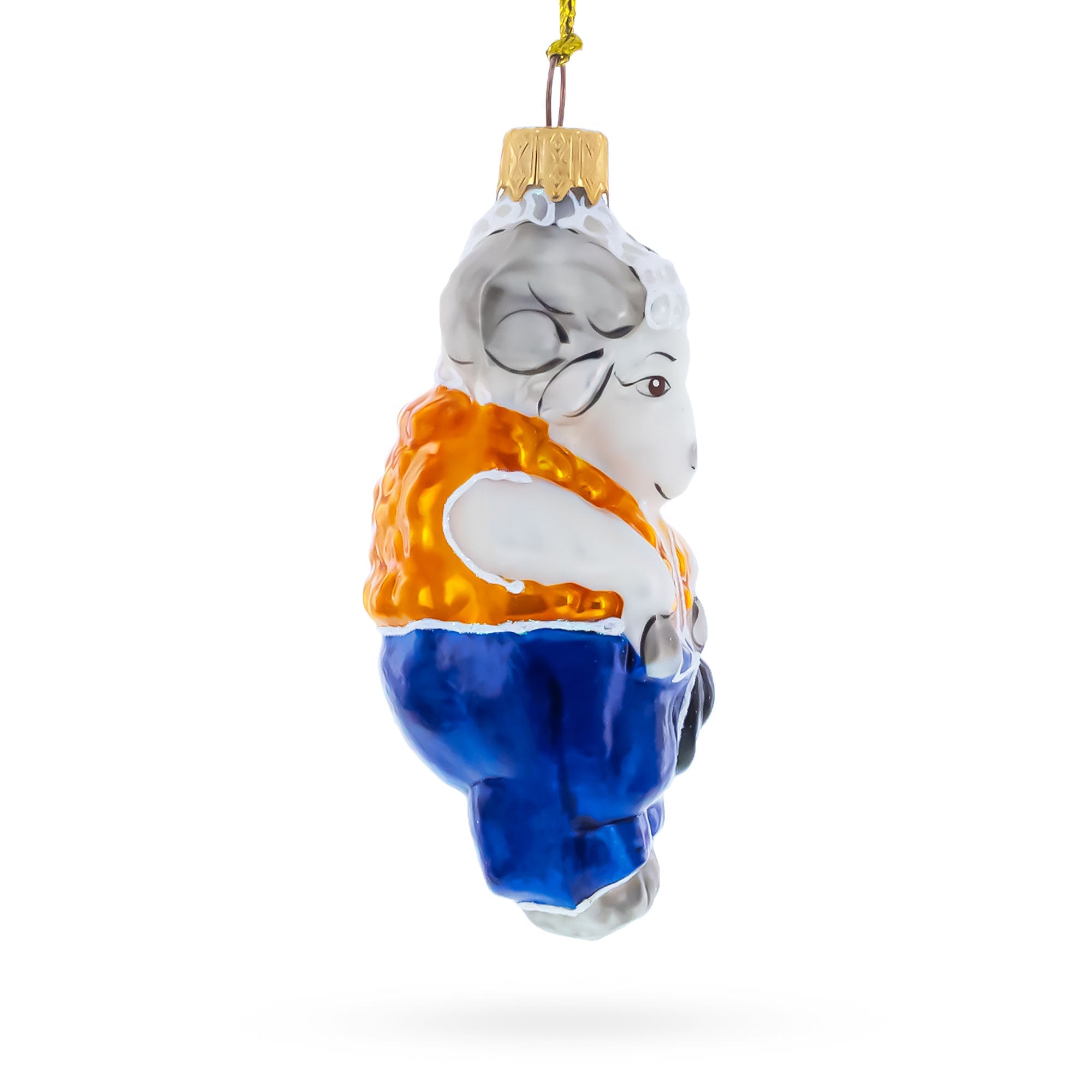 Goat in Folk Vest with Blue Trousers and Hat Glass Christmas Ornament