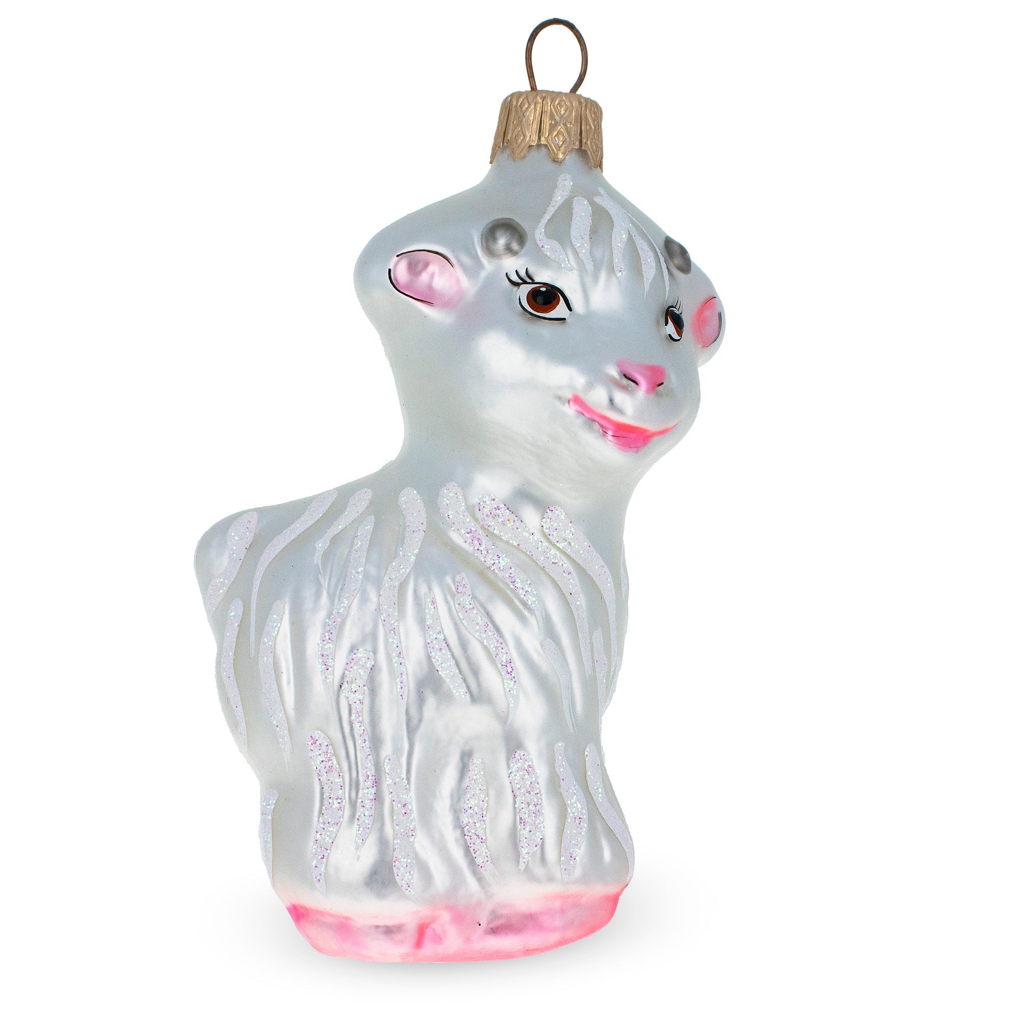 White Lamb and Sparkling Wool Glass Christmas Ornament