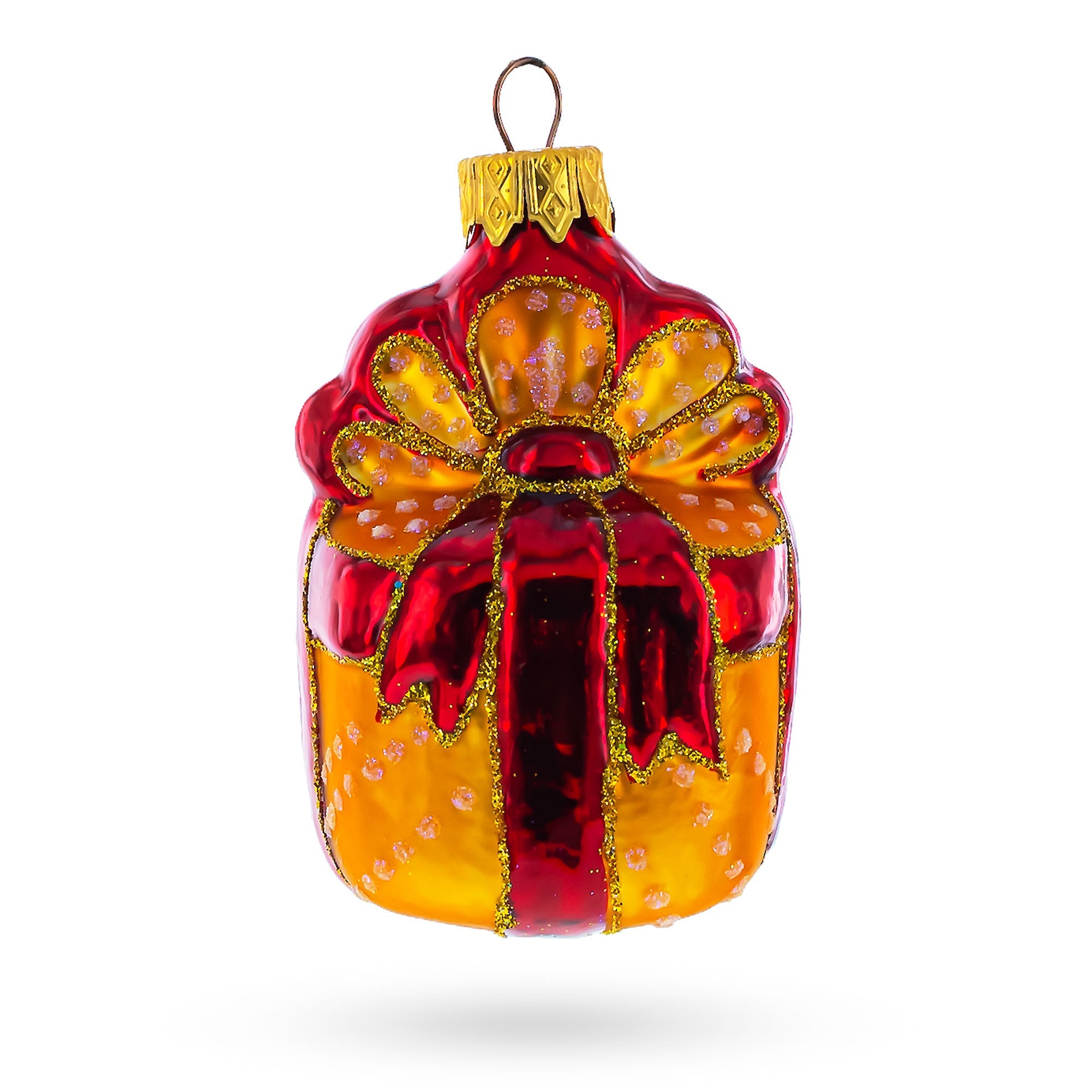 Gift Box with Red Ribbon Glass Christmas Ornament