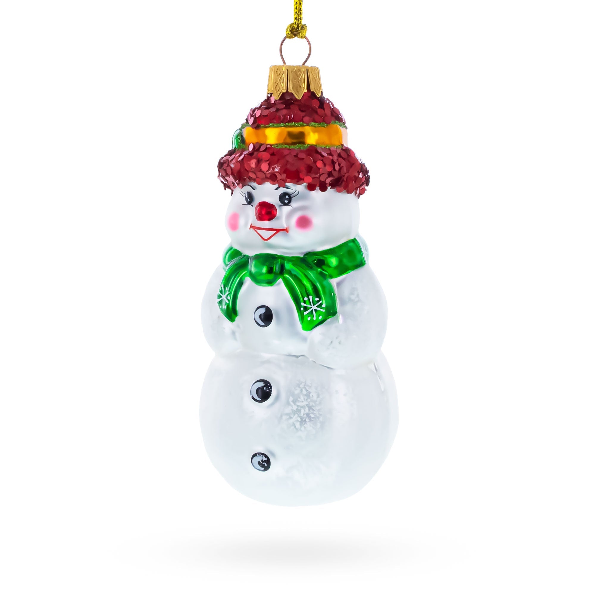 Snowman With Black Buttons and Red Nose Glass Christmas Ornament BestPysanky
