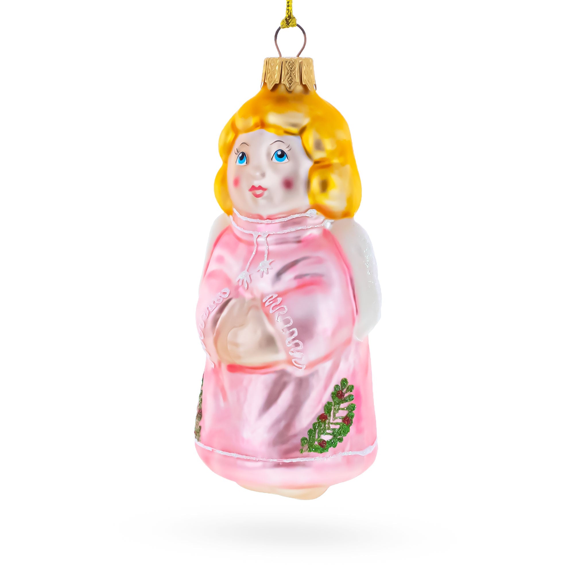 Vintage Style Angel in Pink Glass Christmas Ornament