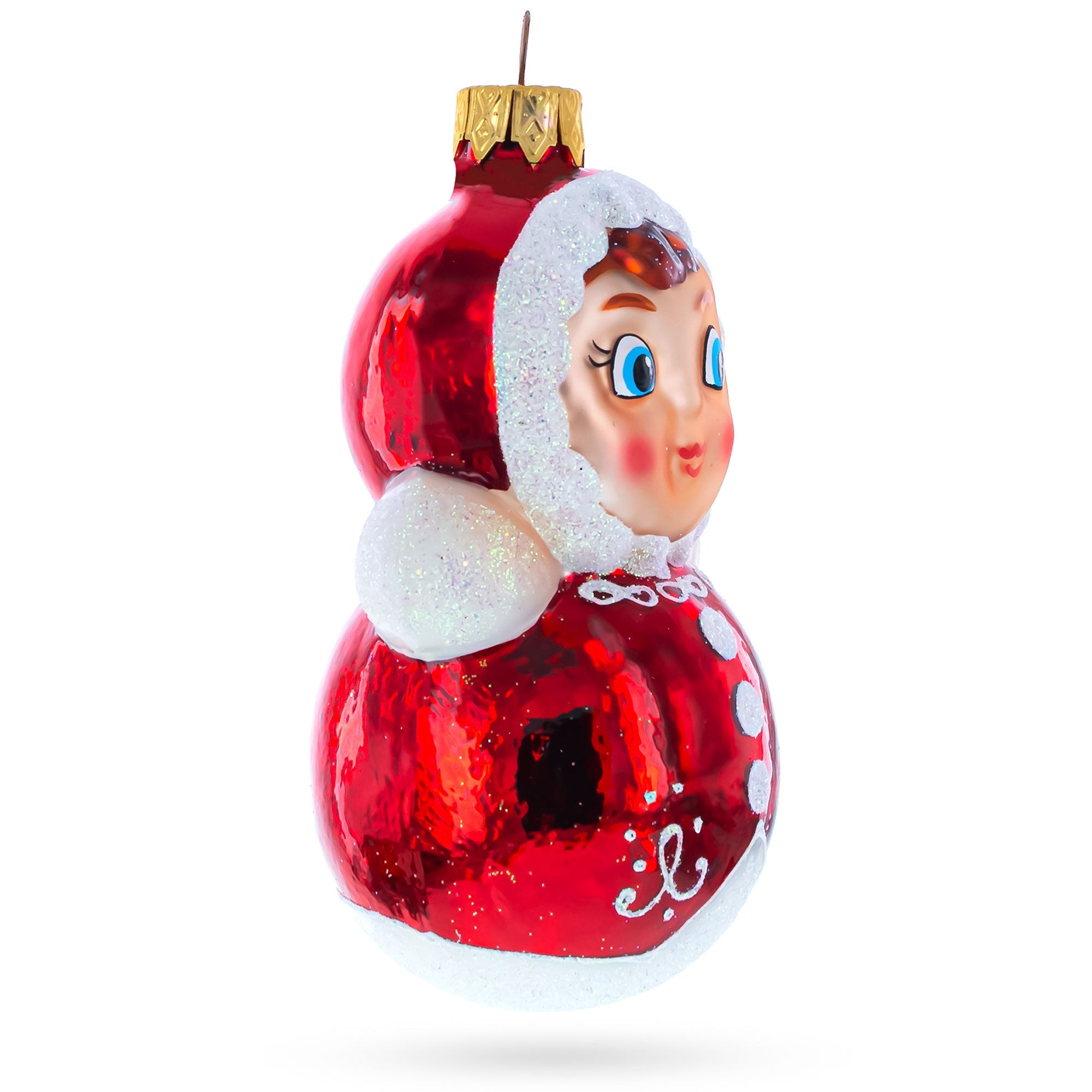 Roly-Poly Doll with Blue Eyes Glass Christmas Ornament