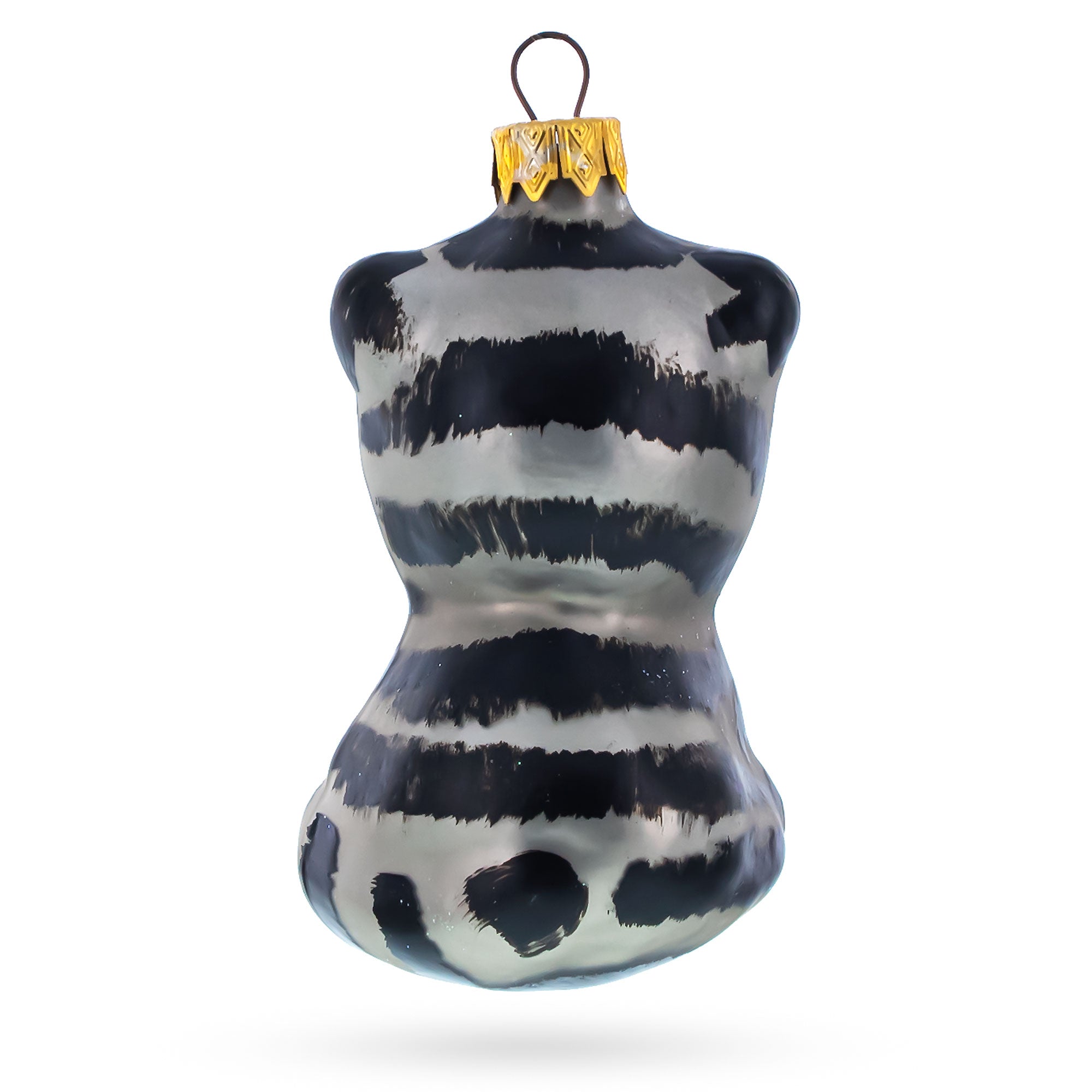 Striped Cat with Green Eyes Glass Christmas Ornament