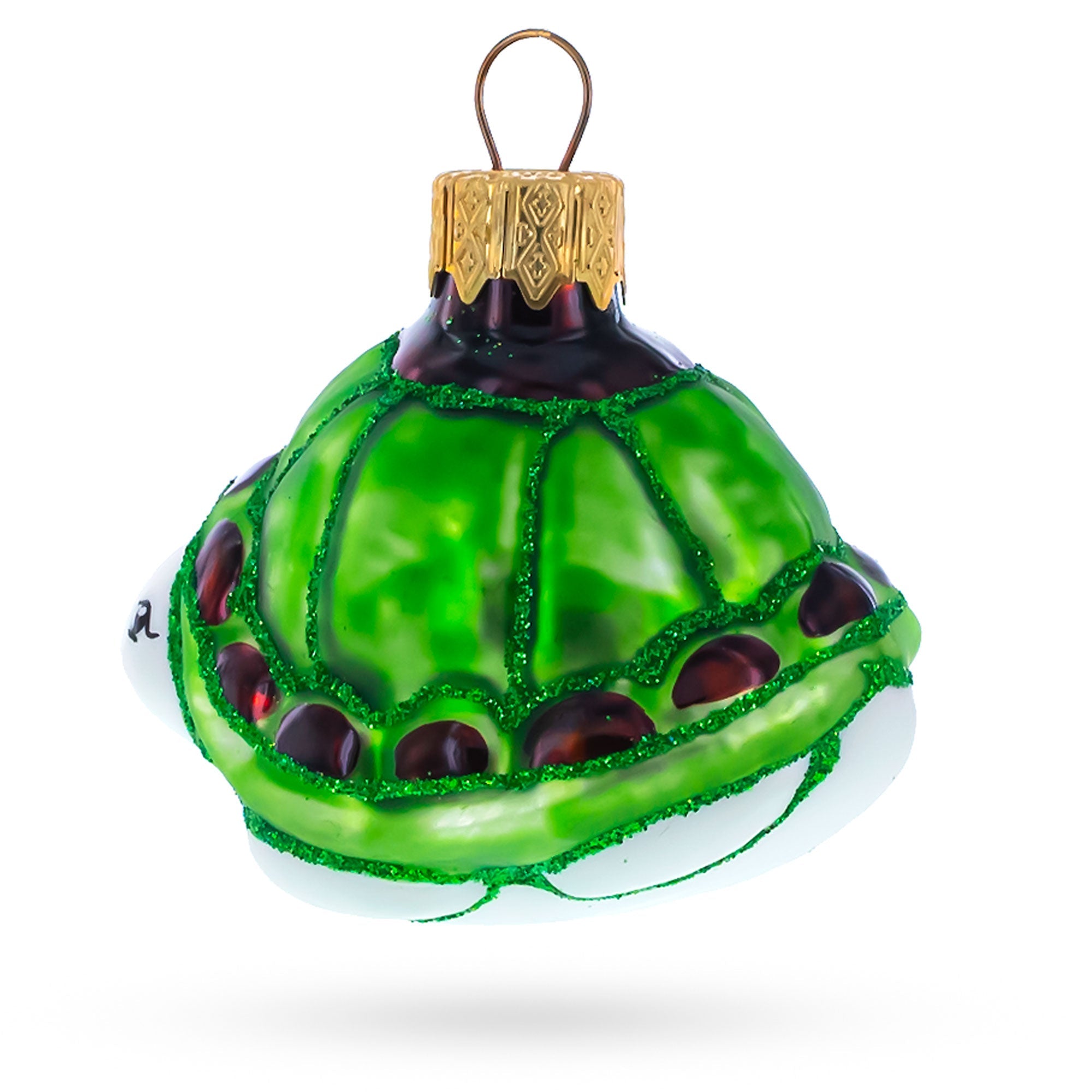 Turtle with Glittered Shell Mini Glass Christmas Ornament