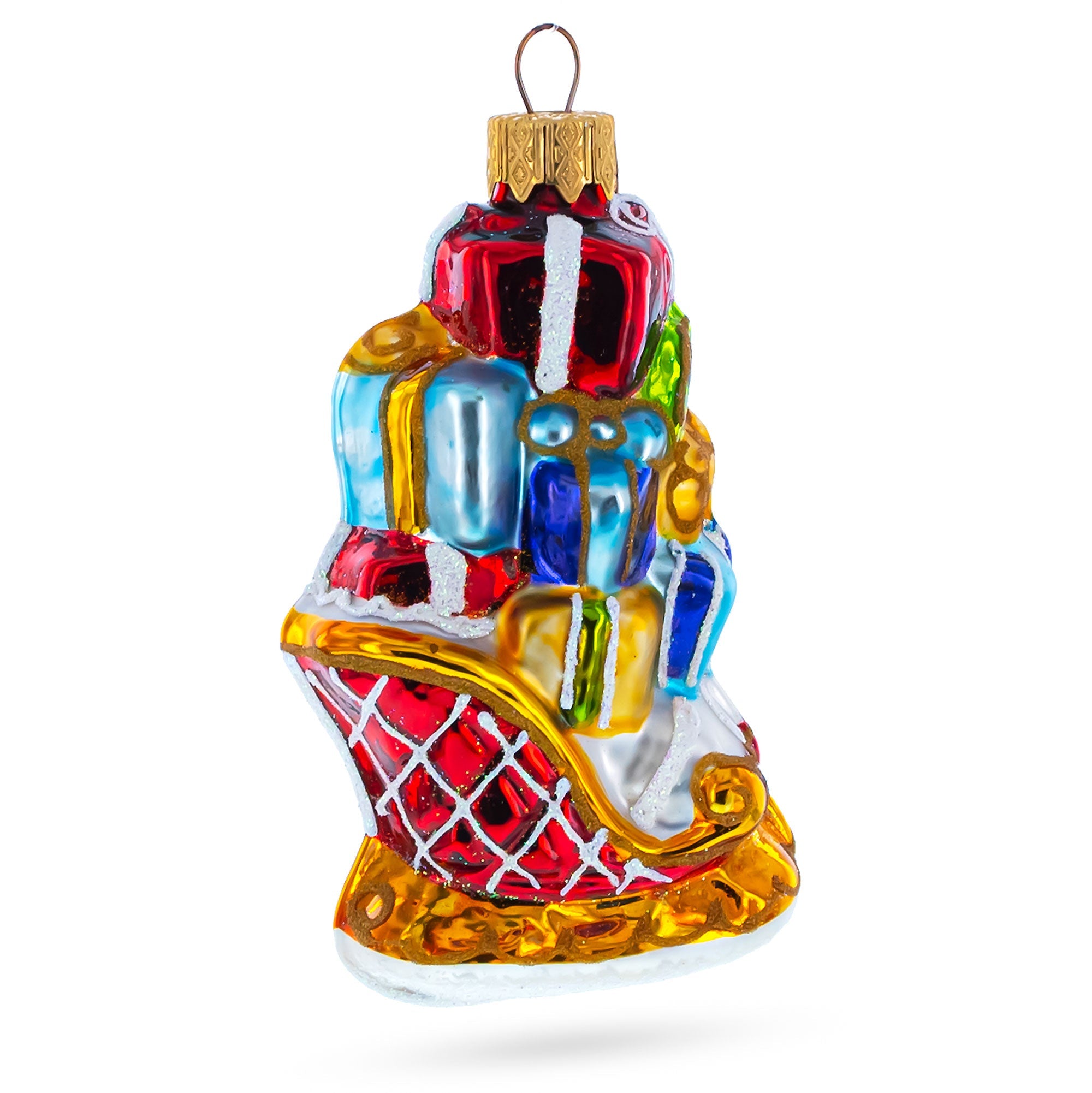 Santa’s Sleigh Full of Gifts Glass Christmas Ornament