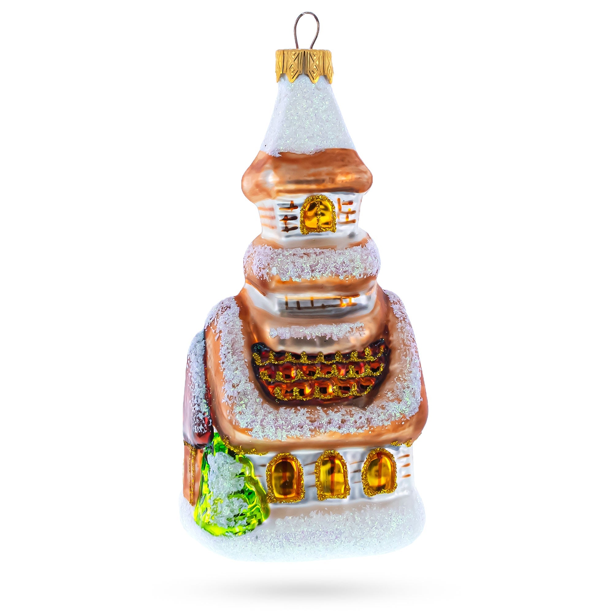 Snowy Cottage Cabin Glass Christmas Ornament