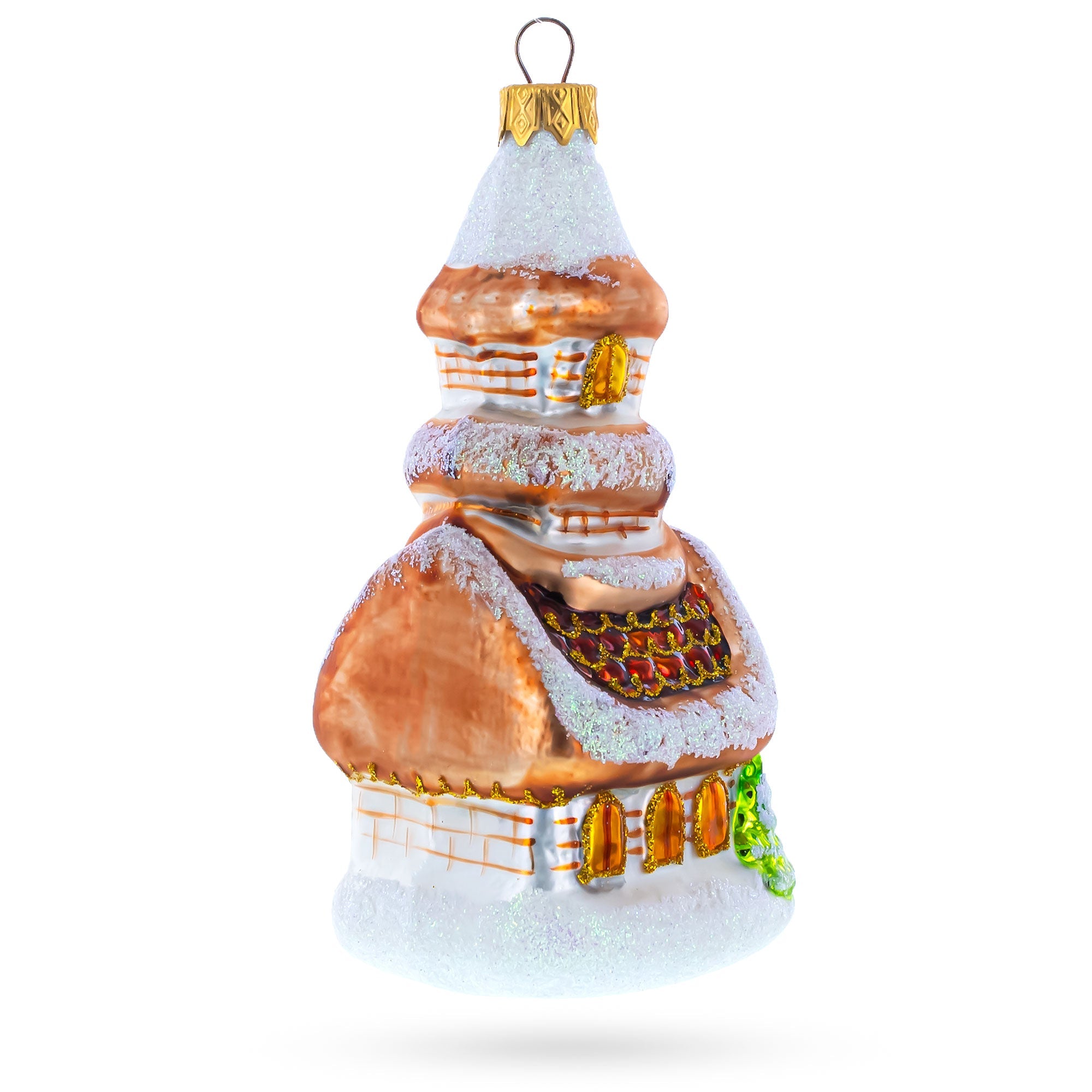 Snowy Cottage Cabin Glass Christmas Ornament