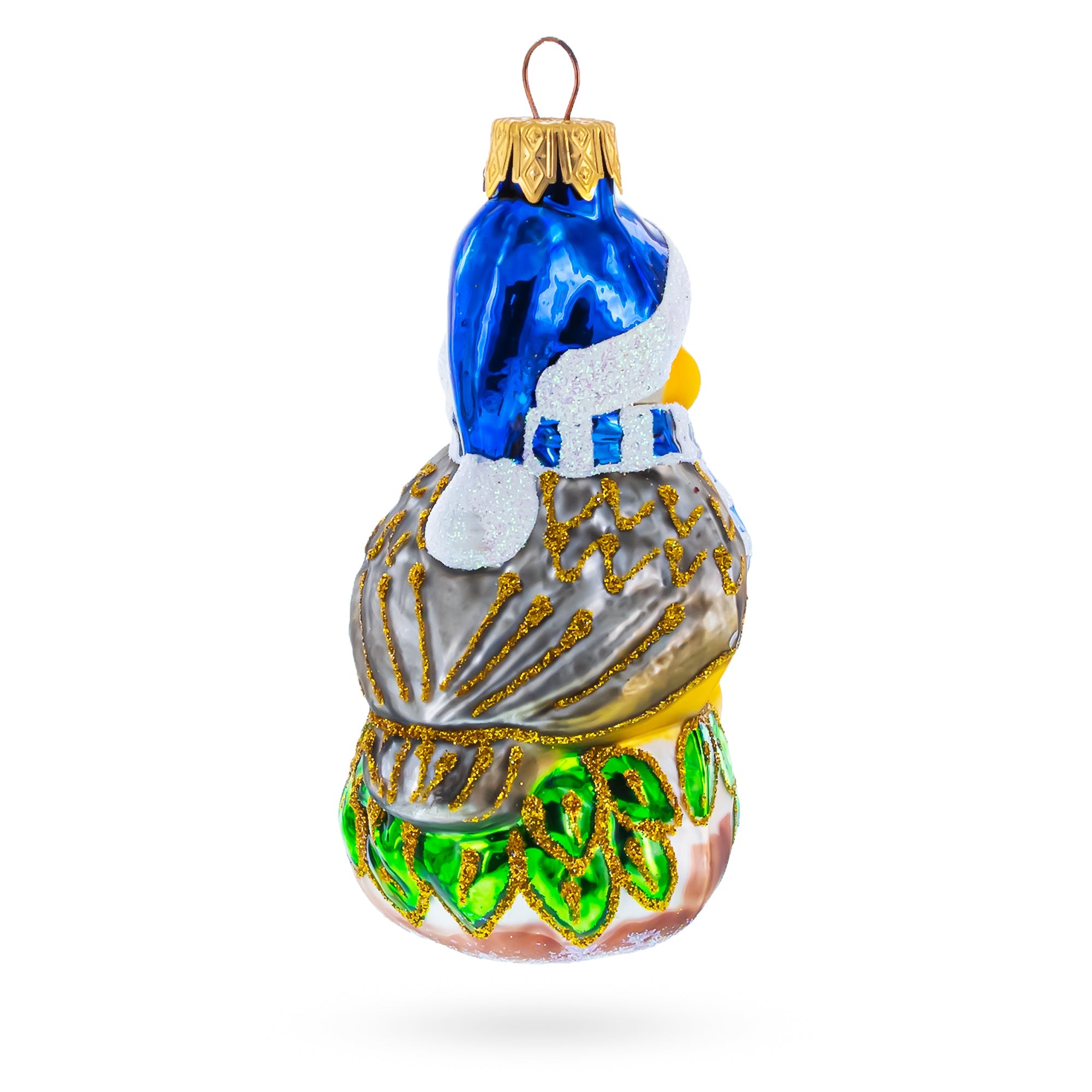 Yellow Chick With Blue Hat And Striped Scarf Glass Christmas Ornament