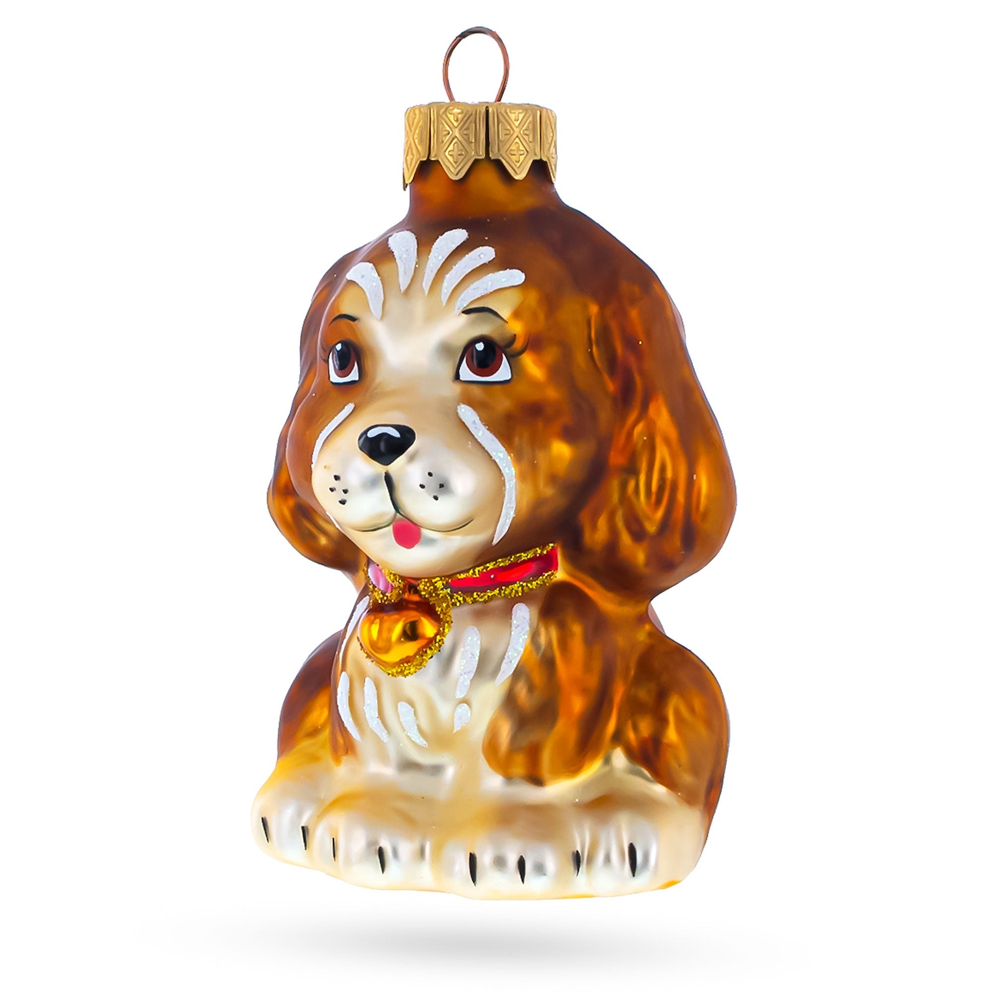 Spaniel with Heart on Collar Glass Christmas Ornament