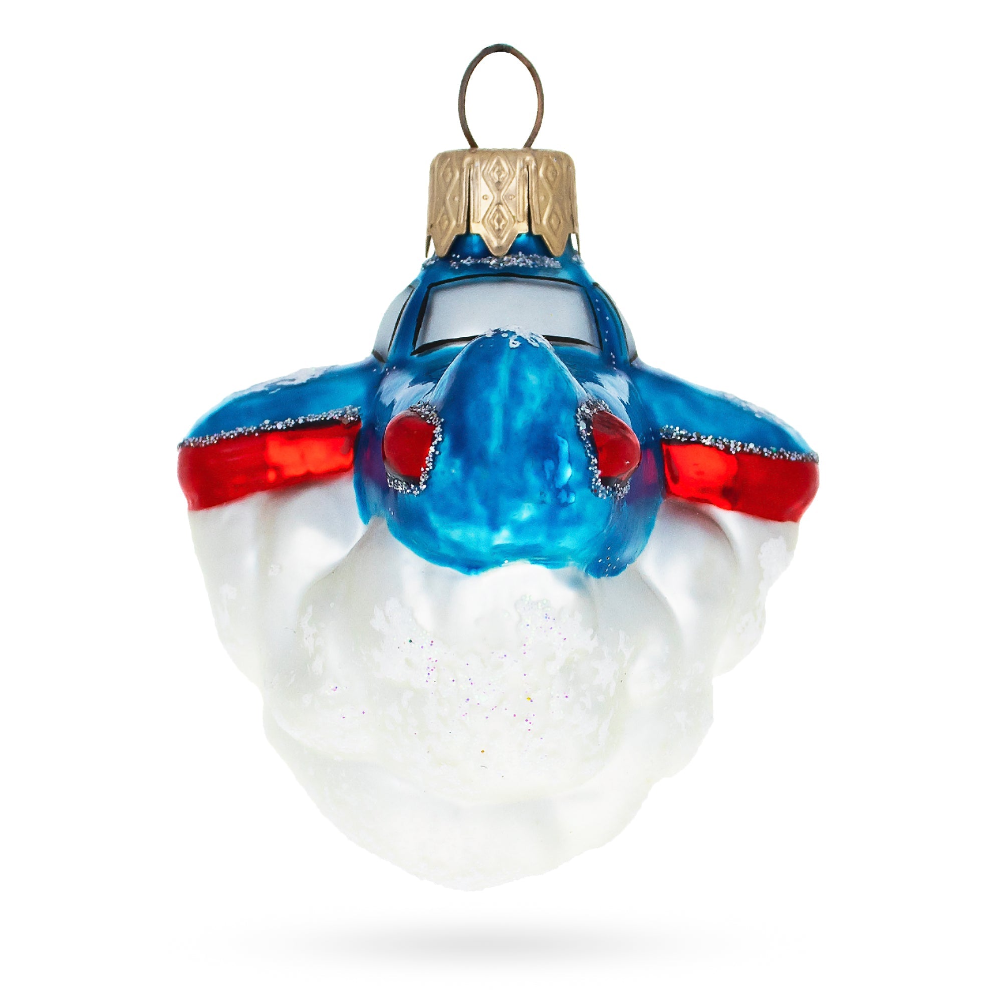 Tractor Style Aircraft Flying Above Clouds Mini Glass Christmas Ornament