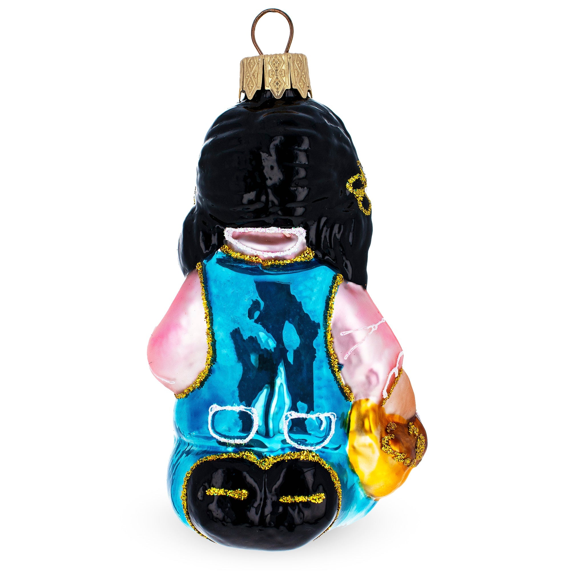 Girl Hugging Yellow Duck Glass Christmas Ornament