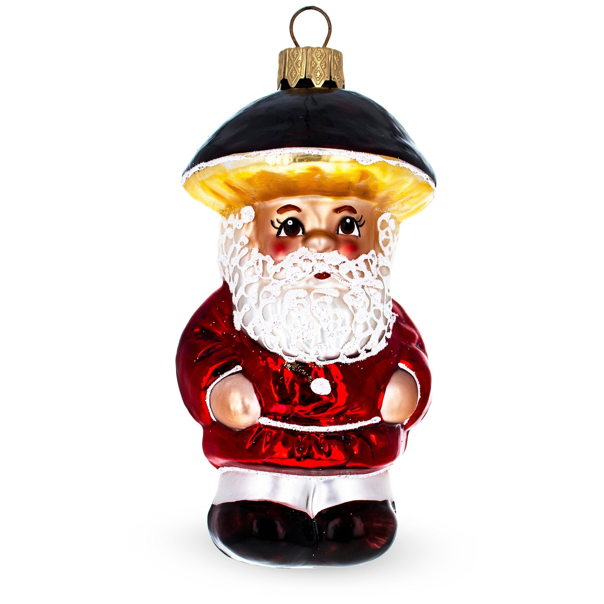 Santa in the Mushroom Hat Glass Christmas Ornament