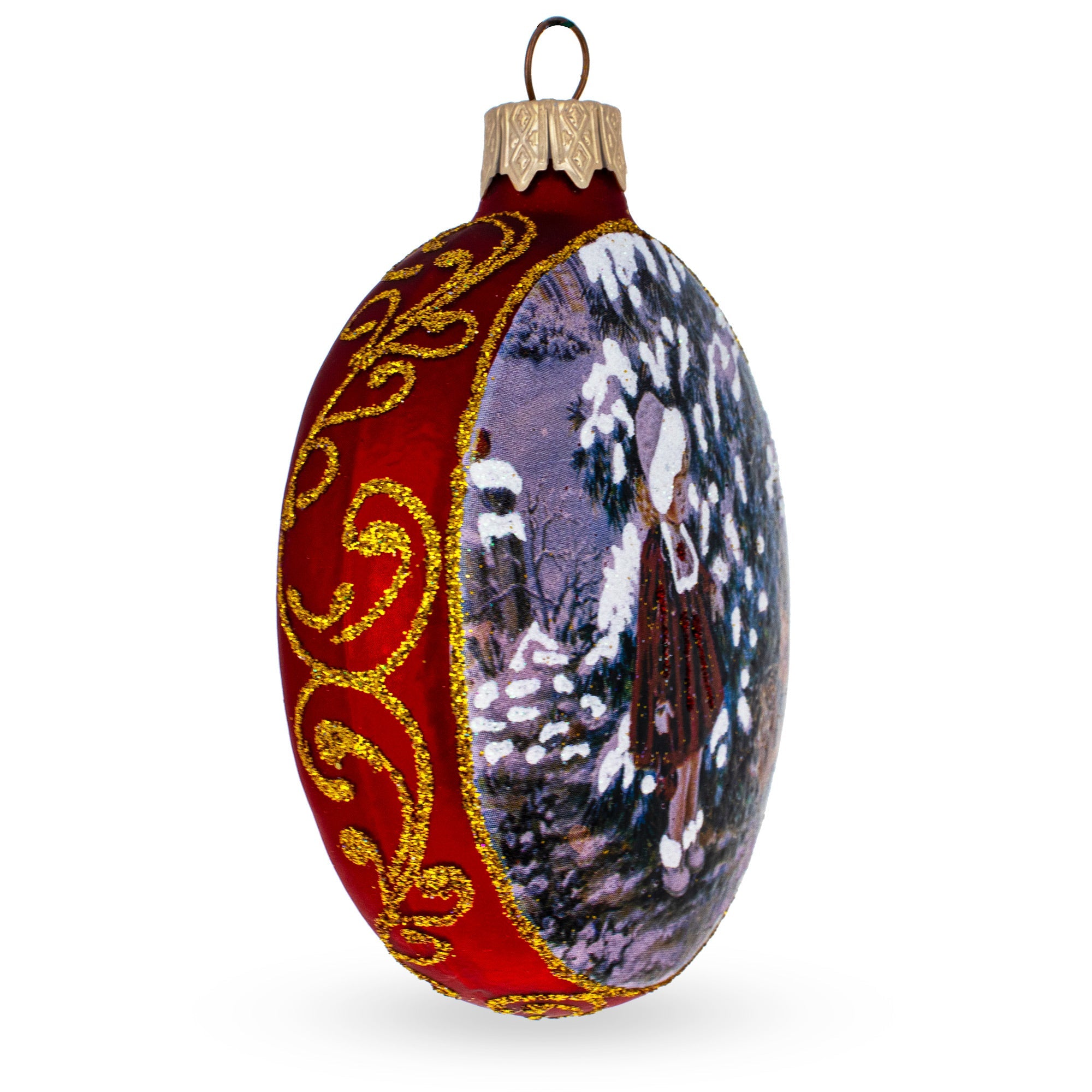 Vintage Style Girl and the Deer Decoupage Glass Christmas Ornament