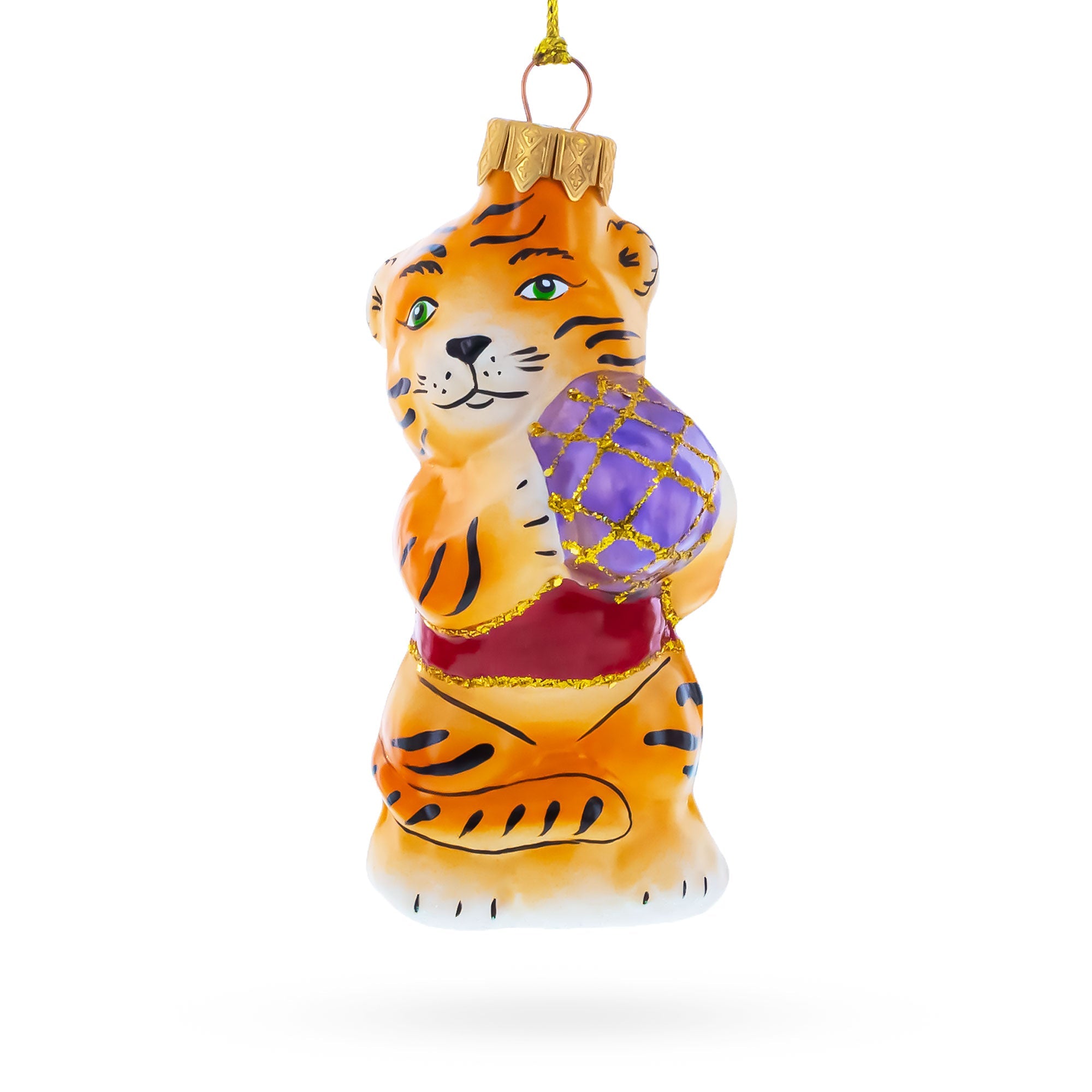 Tiger Cub with Ball Glass Christmas Ornament