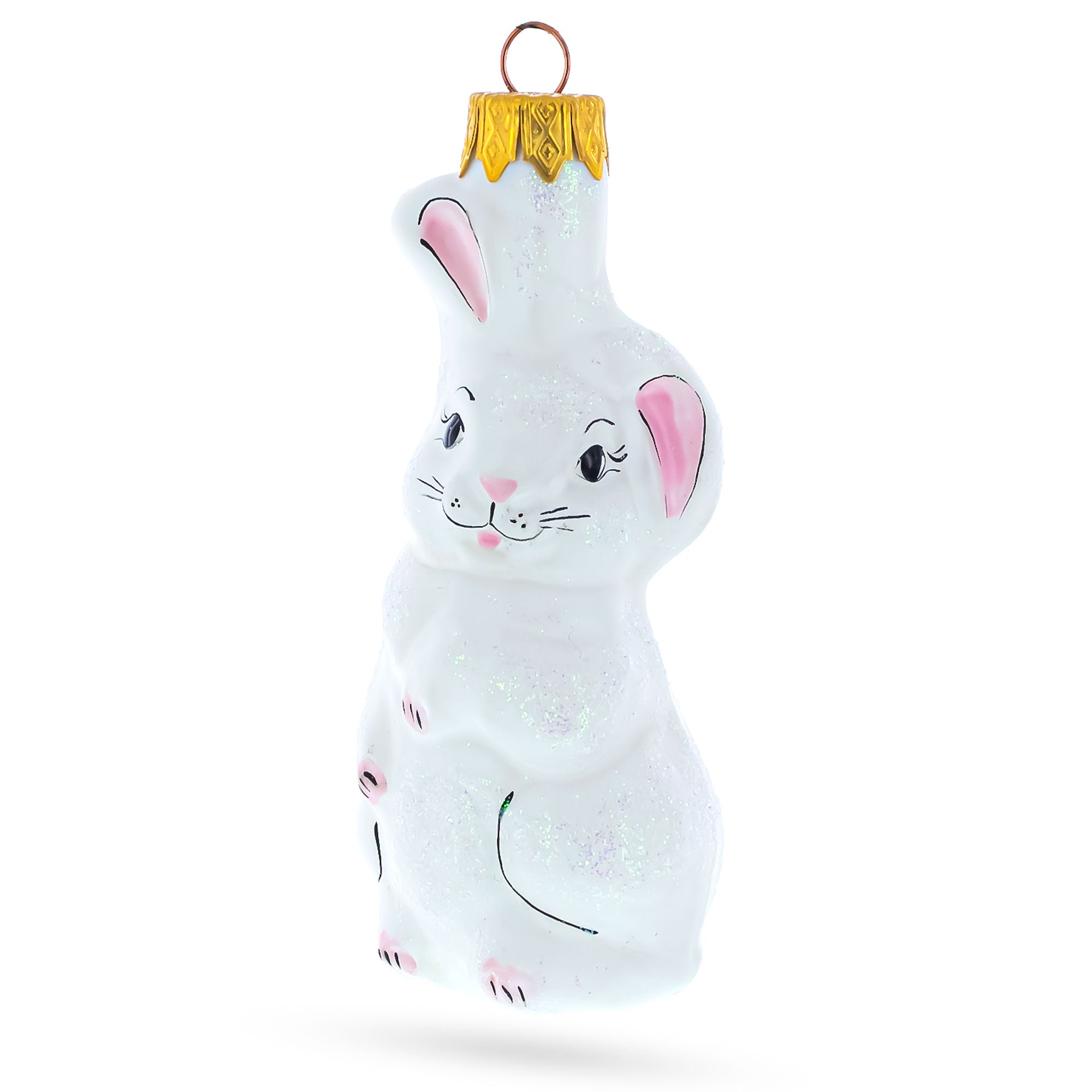 White Bunny with Pink Ears Glass Christmas Ornament