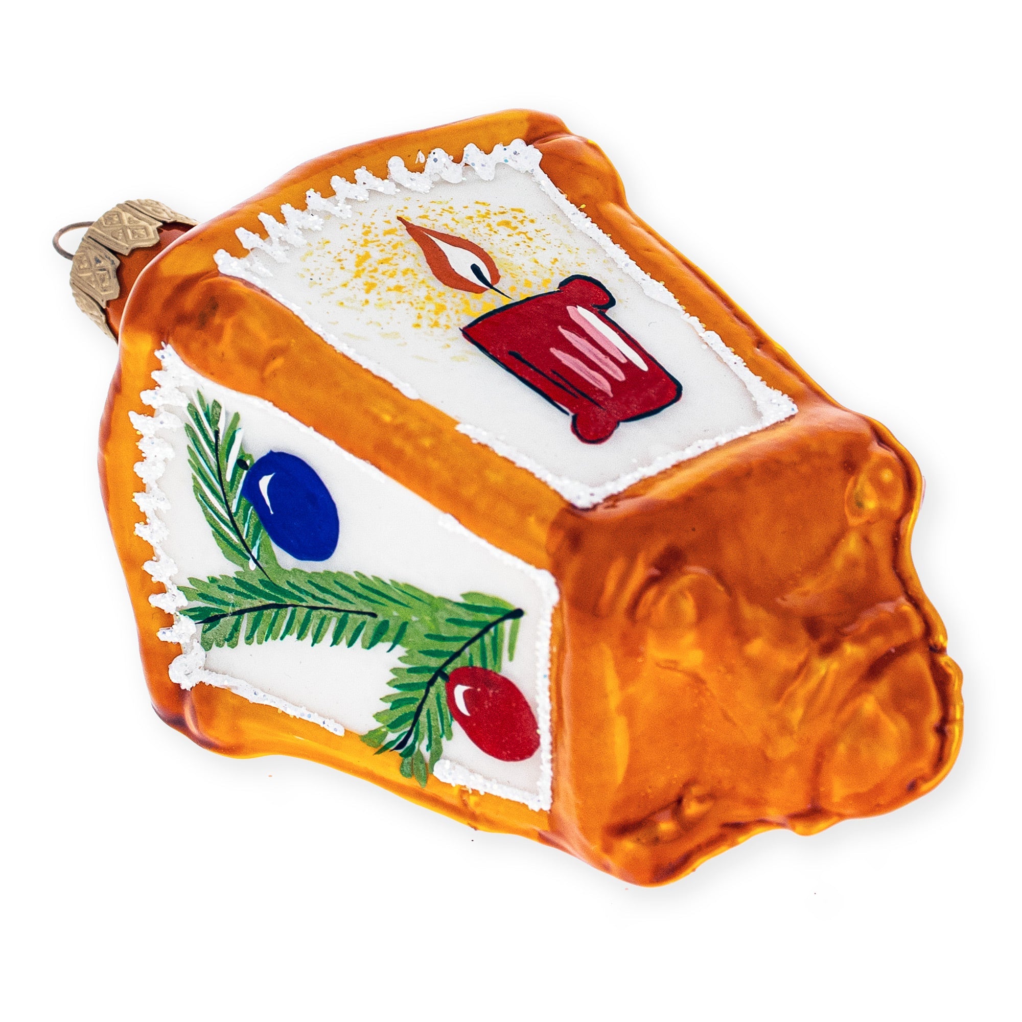 Lantern with Pine Branch Glass Christmas Ornament