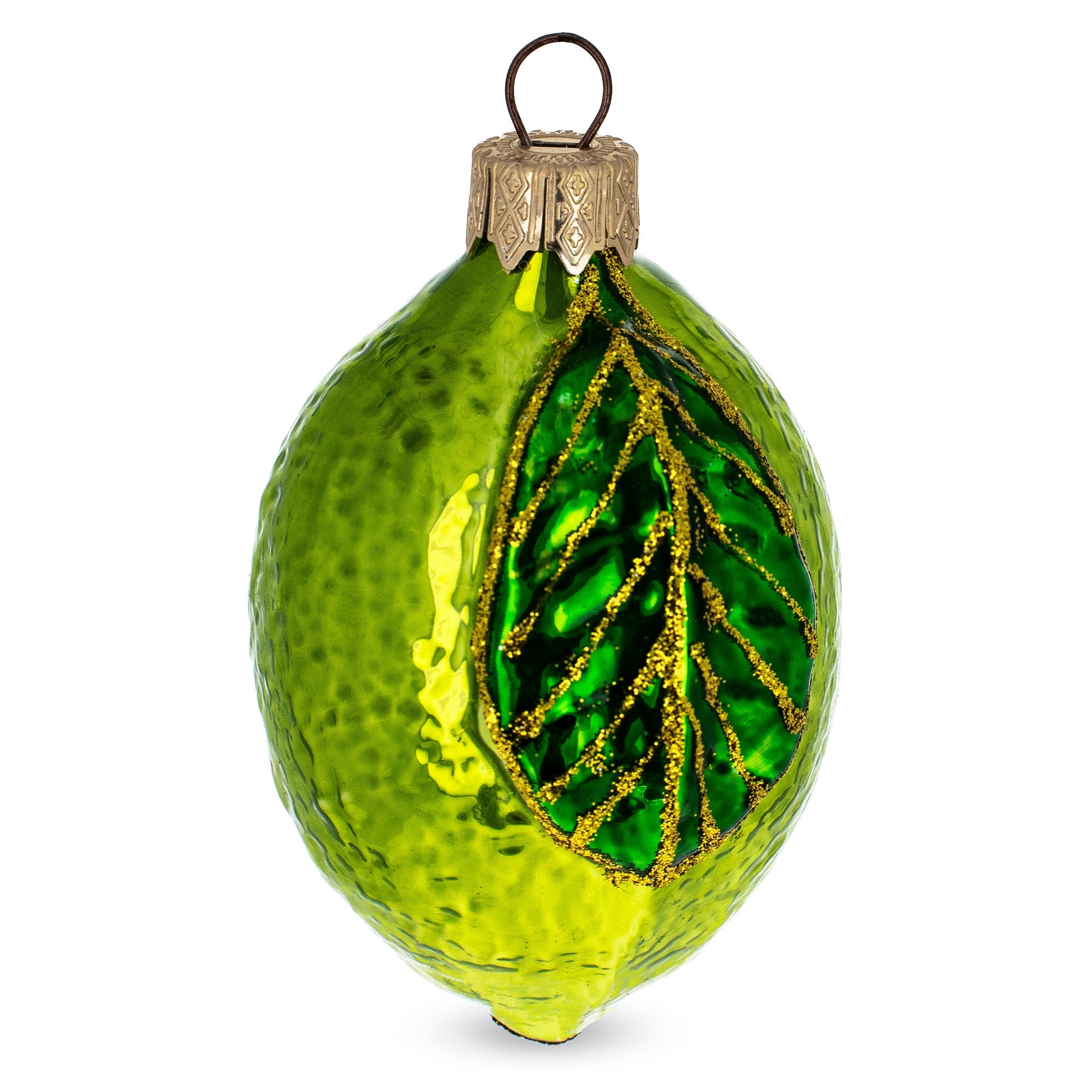Lime with Shiny Leaf Glass Christmas Ornament BestPysanky