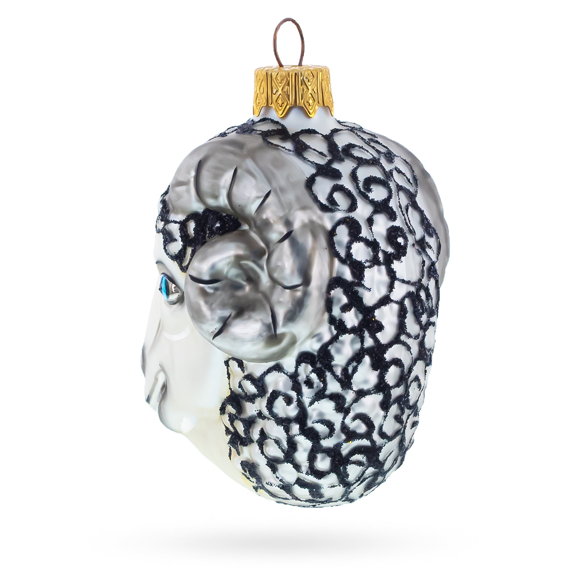 Ram Head with Blue Eyes Glass Christmas Ornament