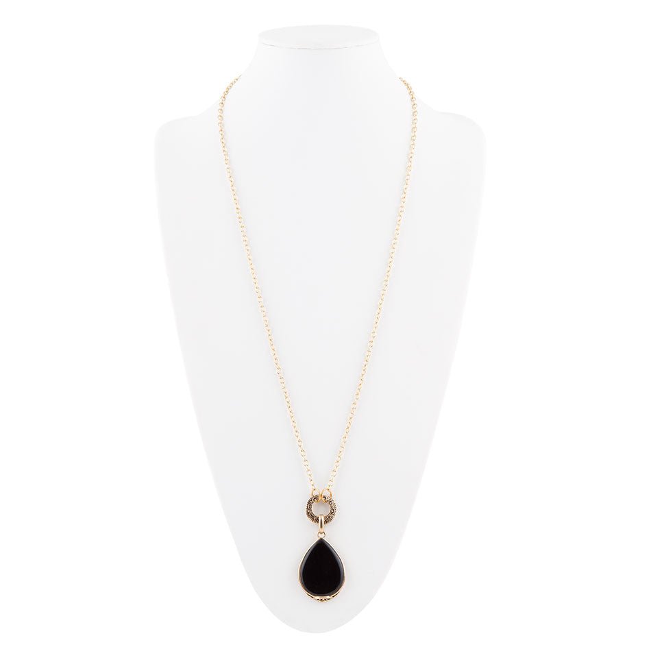 Abby Black Onyx Golden Bronze Drop Necklace Barse Jewelry