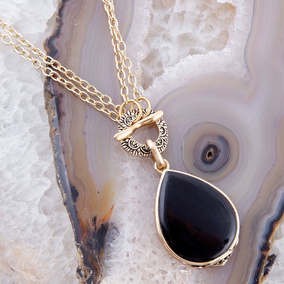 Abby Black Onyx Golden Bronze Drop Necklace Barse Jewelry