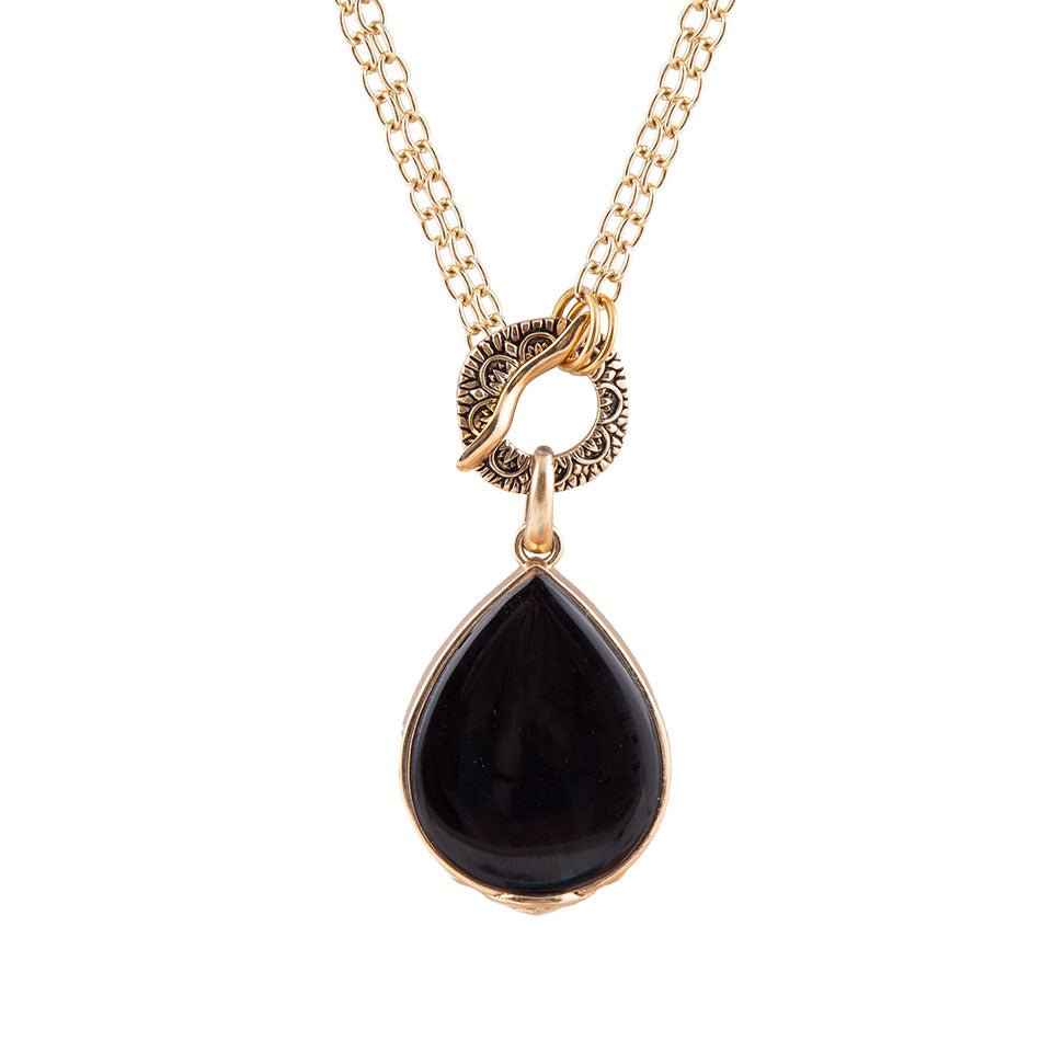 Abby Black Onyx Golden Bronze Drop Necklace Barse Jewelry
