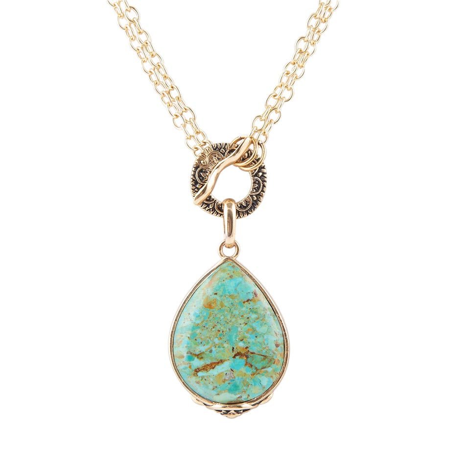 Abby Blue Turquoise and Golden Bronze Pendant Necklace Barse Jewelry
