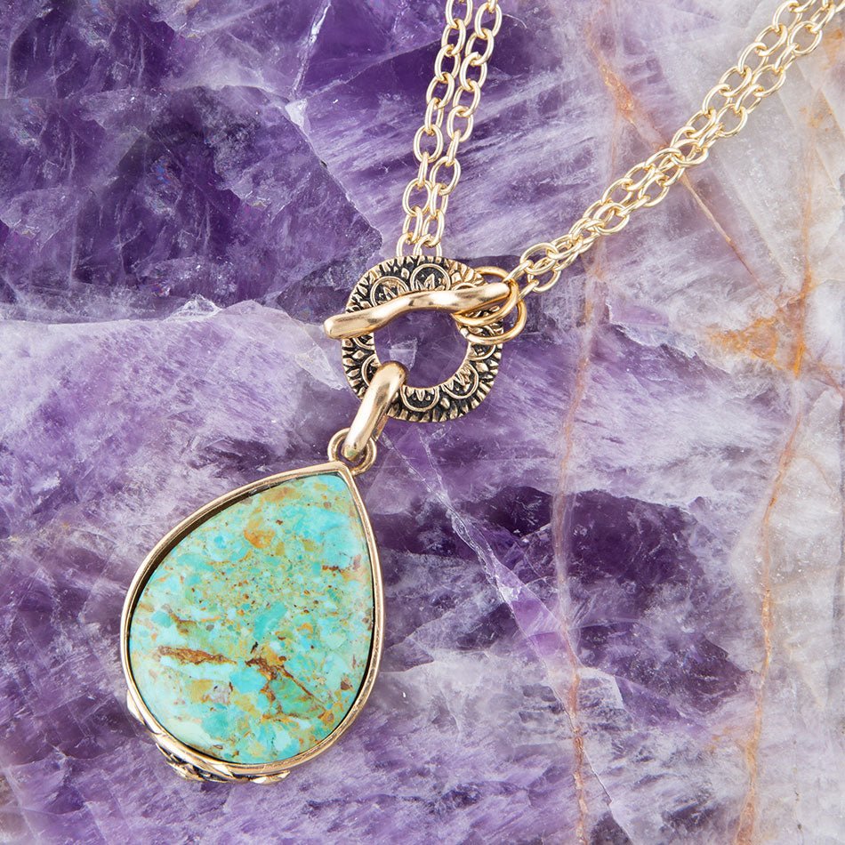 Abby Blue Turquoise and Golden Bronze Pendant Necklace Barse Jewelry