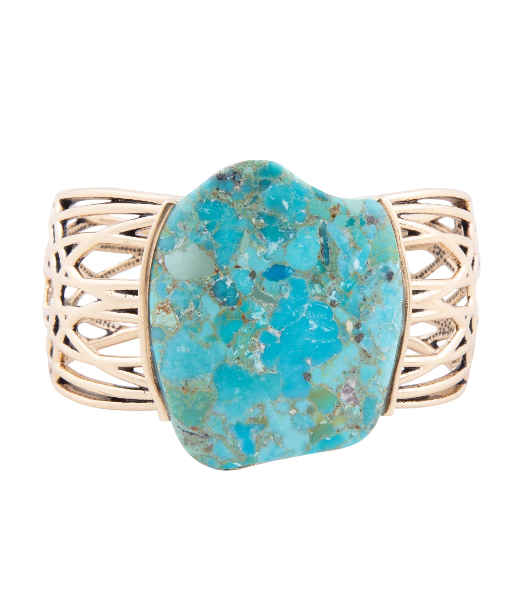 Abstract Blue Turquoise Golden Statement Cuff Barse Jewelry