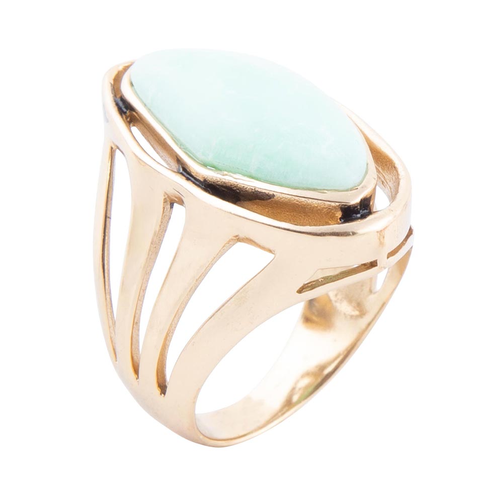 Abstract Green Chrysoprase and Golden Ring Barse Jewelry