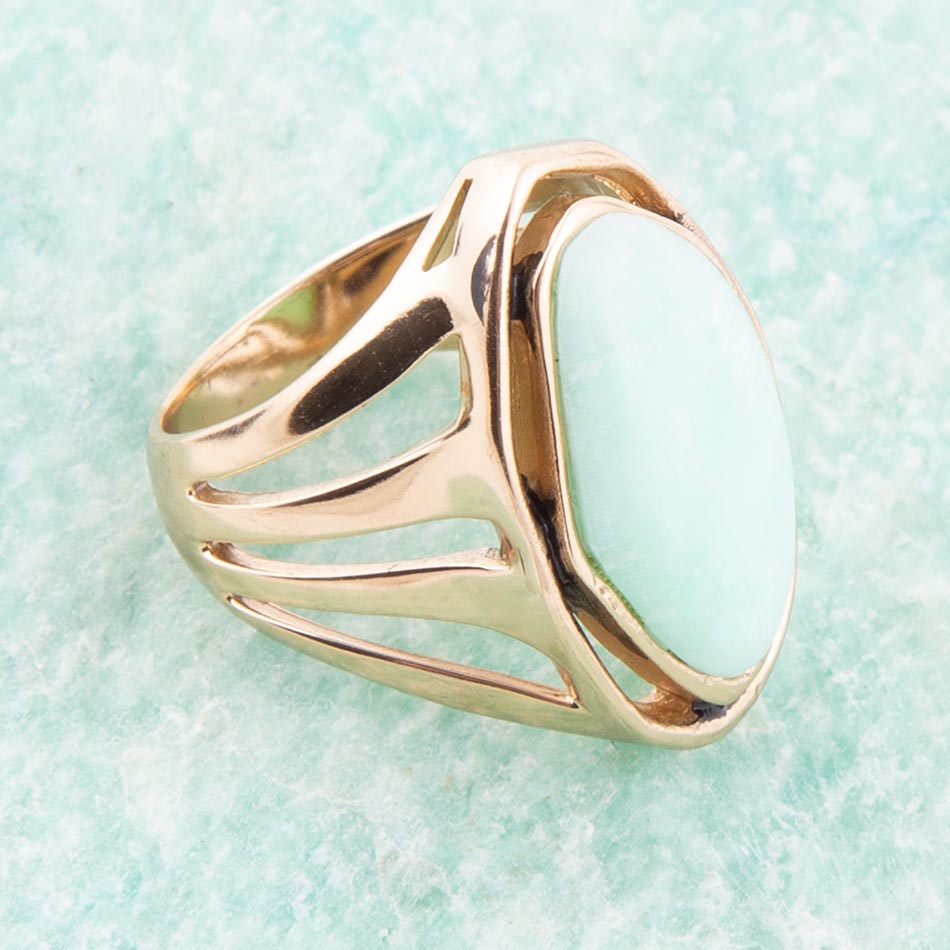 Abstract Green Chrysoprase and Golden Ring Barse Jewelry