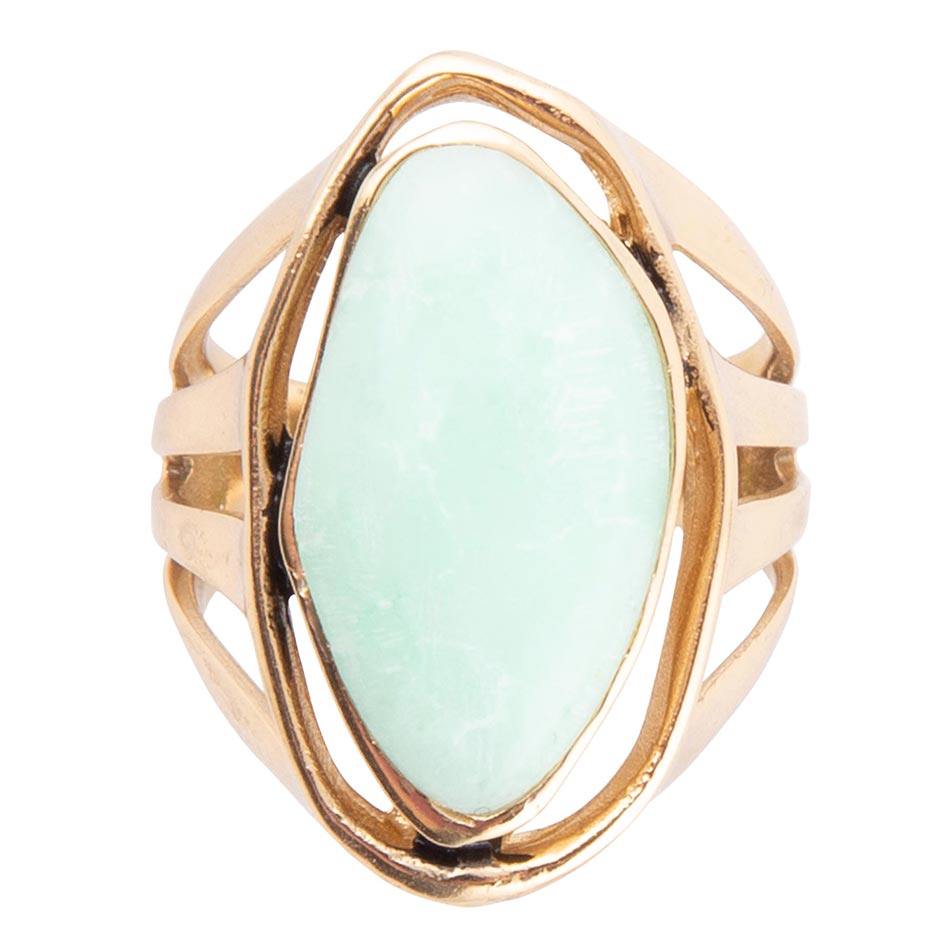 Abstract Green Chrysoprase and Golden Ring Barse Jewelry