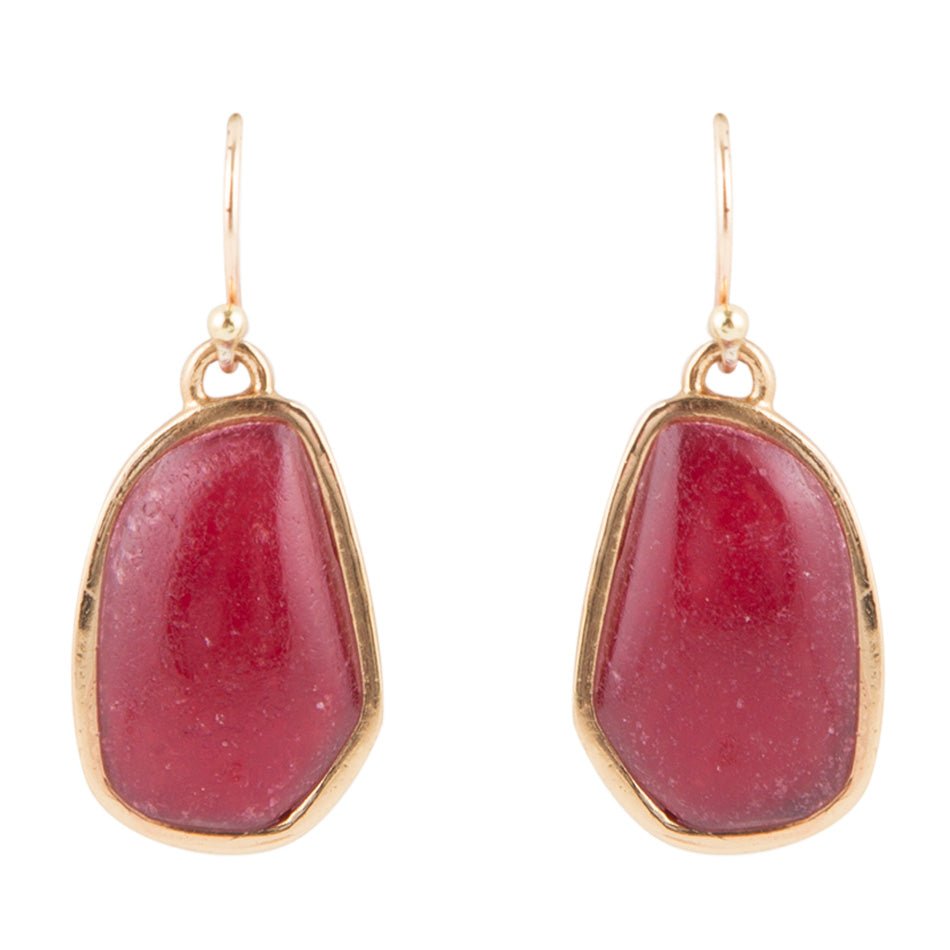 Abstract Red Raspberry Quartz Golden Drop Earrings Barse Jewelry