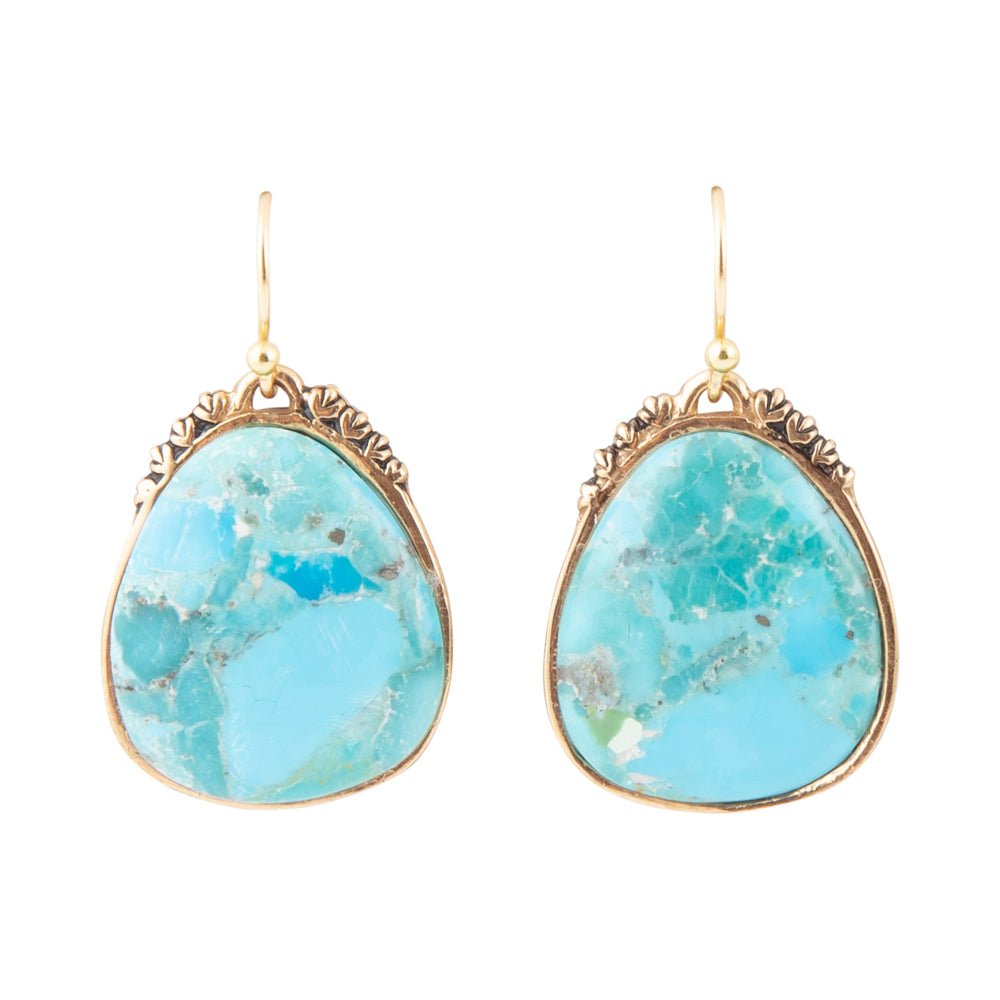 Agave Genuine Blue Turquoise and Golden Drop Earrings Barse Jewelry