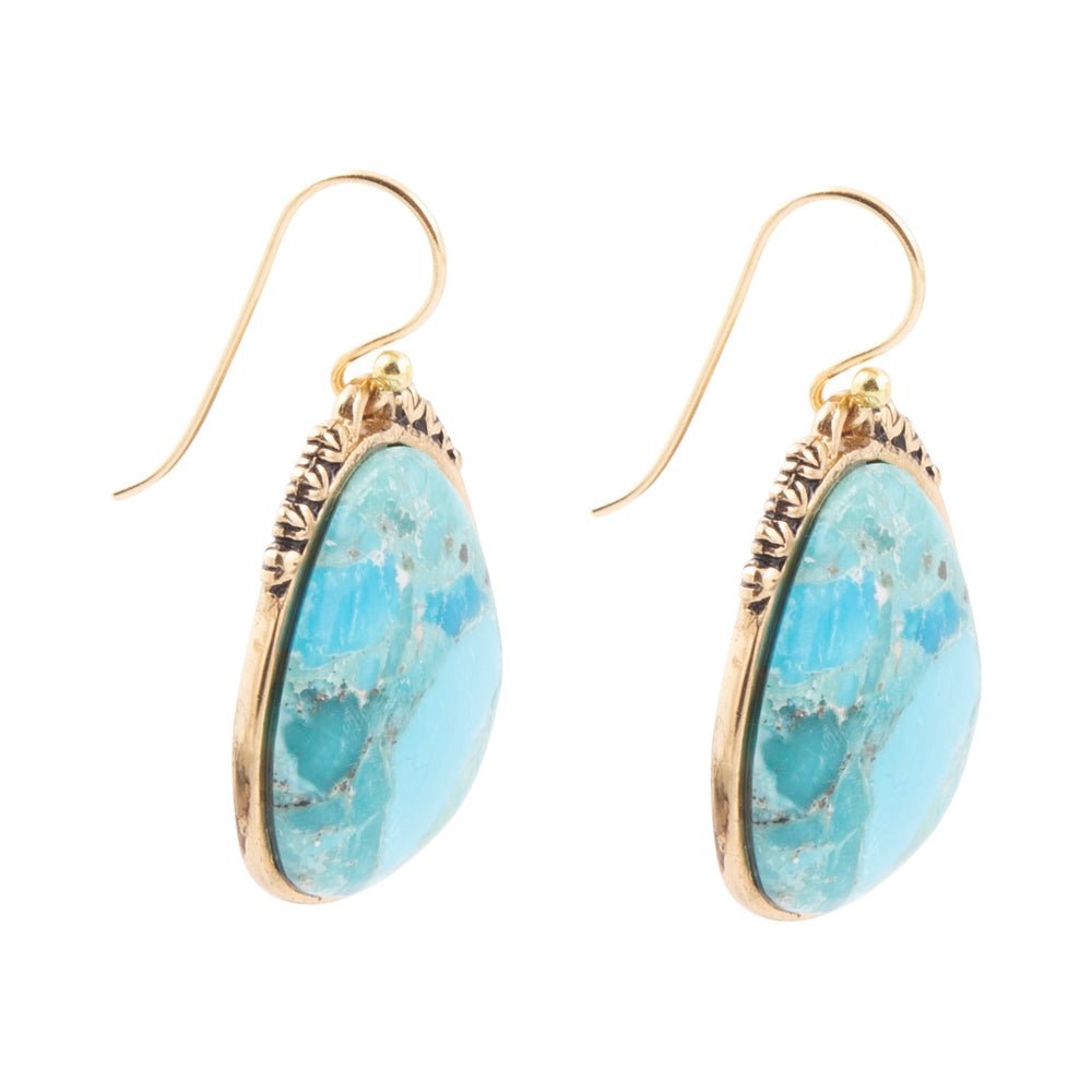 Agave Genuine Blue Turquoise and Golden Drop Earrings Barse Jewelry