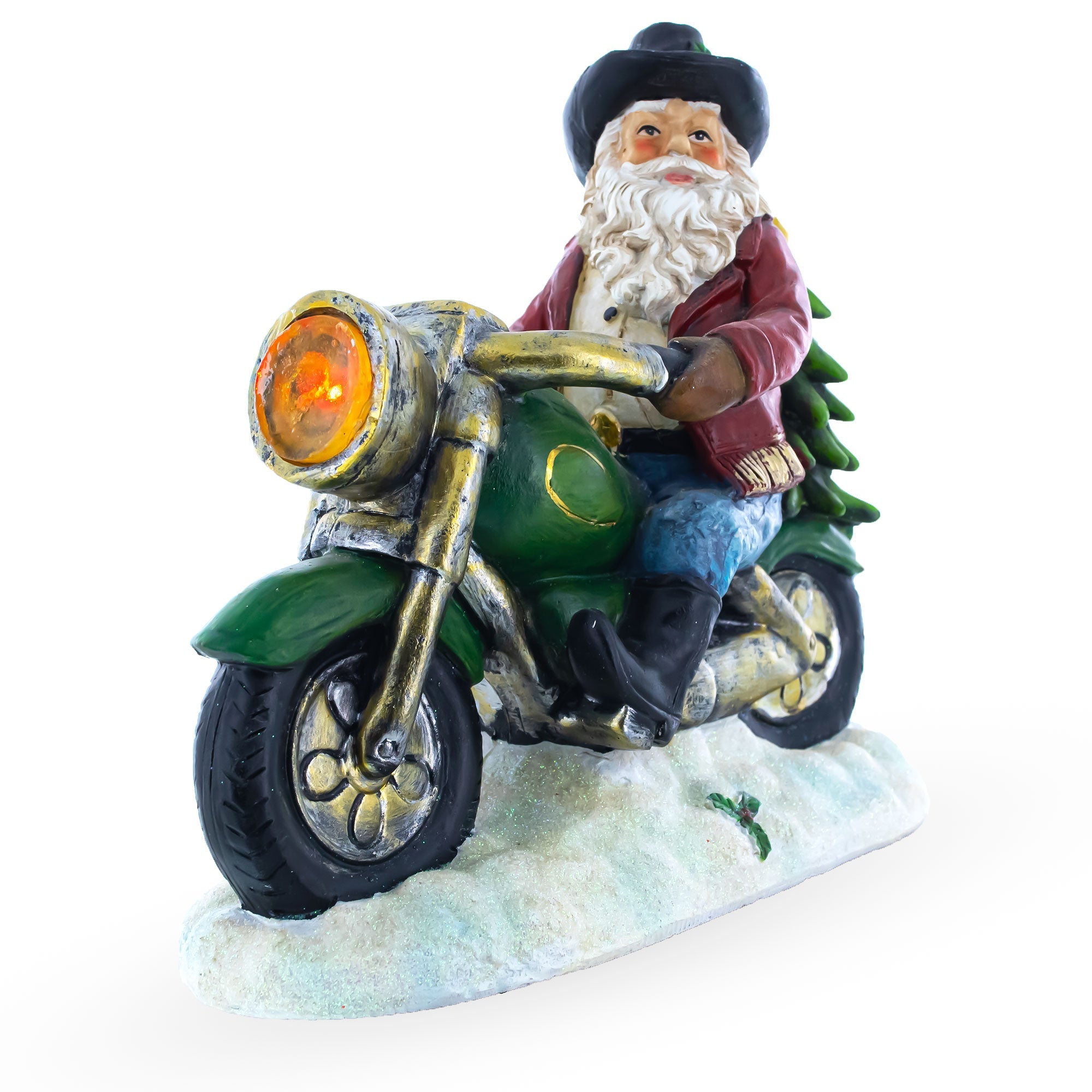 Santa the Cowboy Riding Motorcycle LED Light Figurine 8.5 Inches BestPysanky