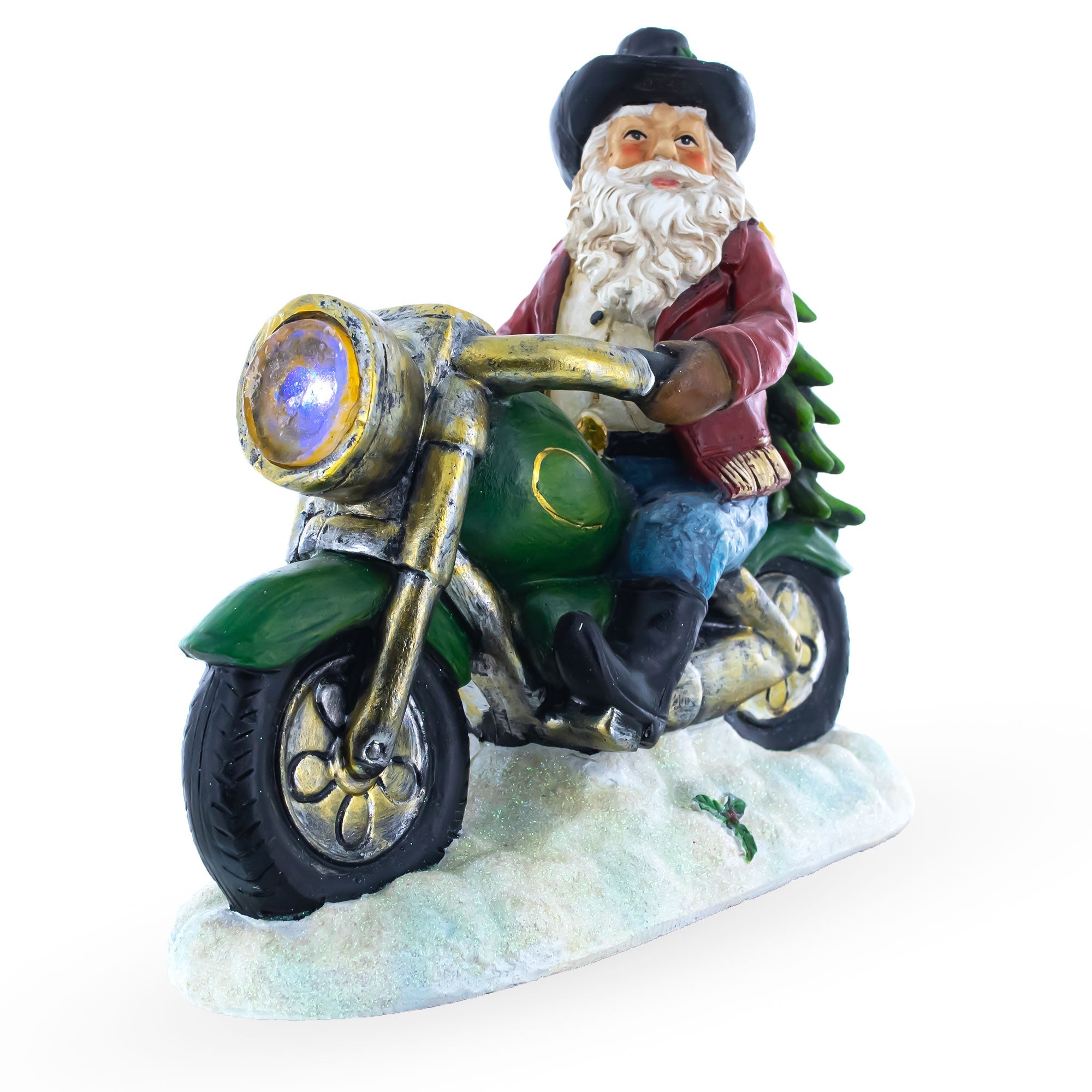 Santa the Cowboy Riding Motorcycle LED Light Figurine 8.5 Inches BestPysanky