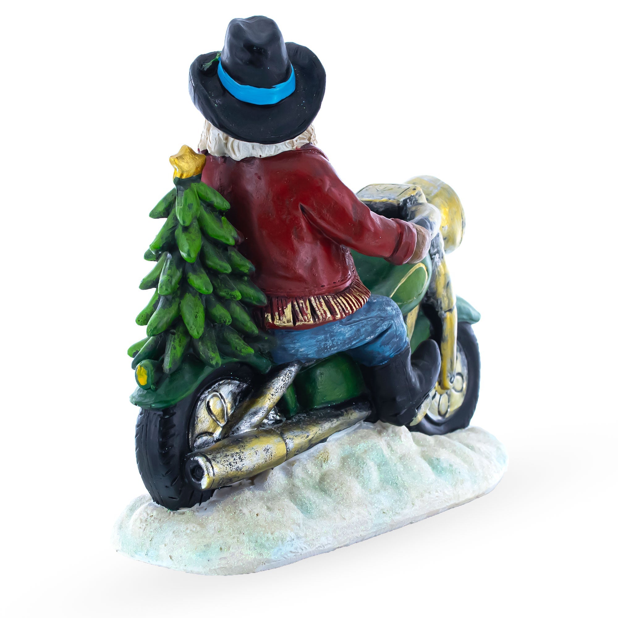Santa the Cowboy Riding Motorcycle LED Light Figurine 8.5 Inches BestPysanky